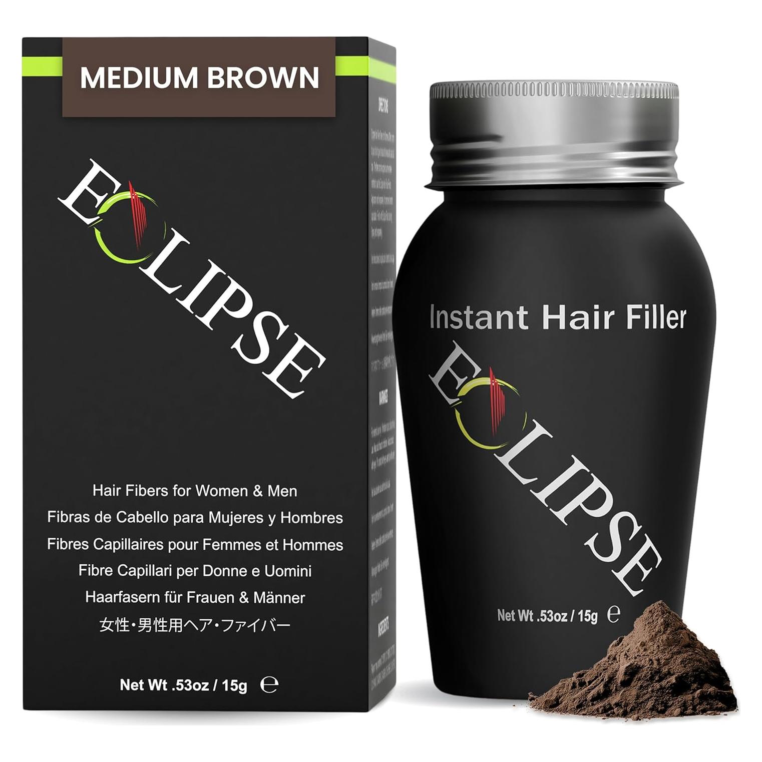 Fibras para Cabello ECLIPSE Marrón Medio 15g - Oculta Pérdida