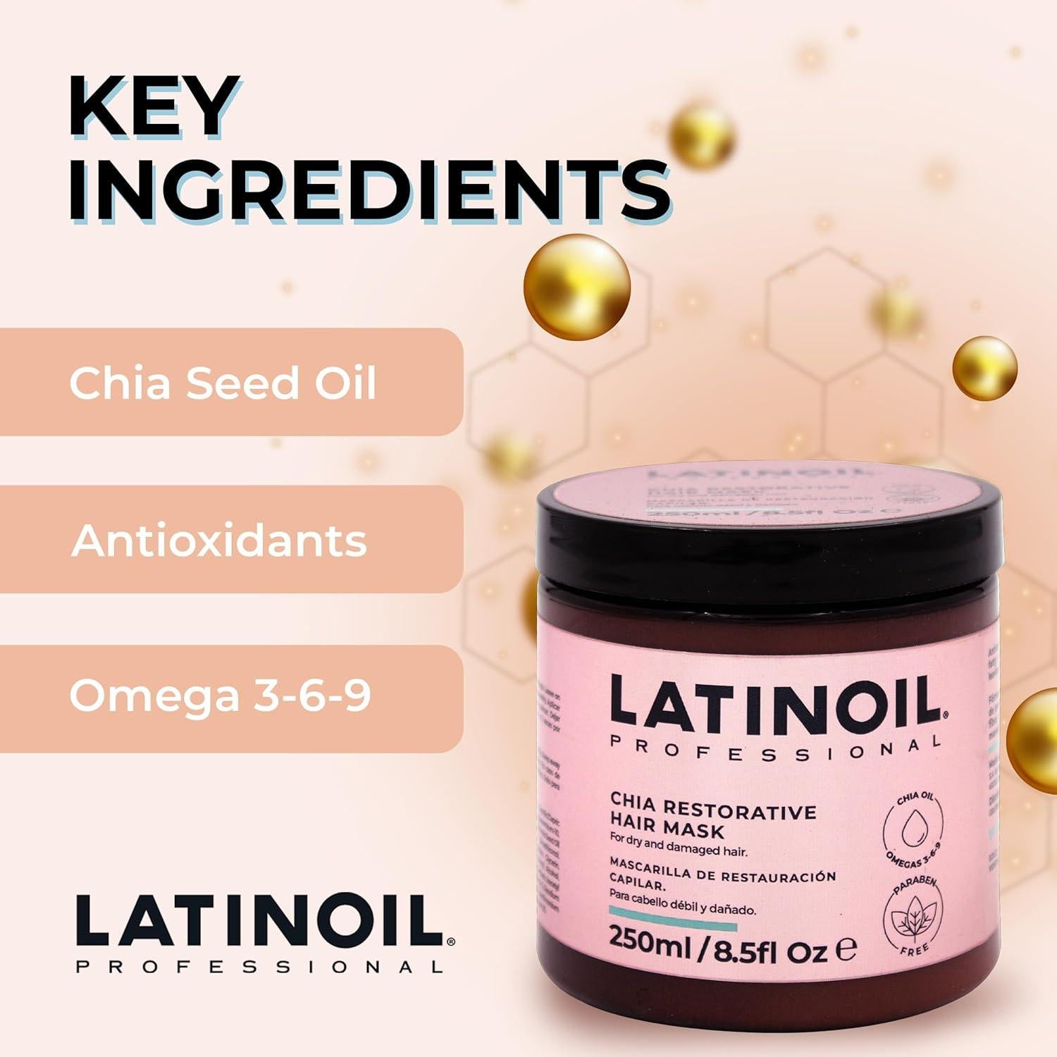 Mascarilla Hidratante Latinoil 250 mL - Aceite de Chía para Cabello Dañado