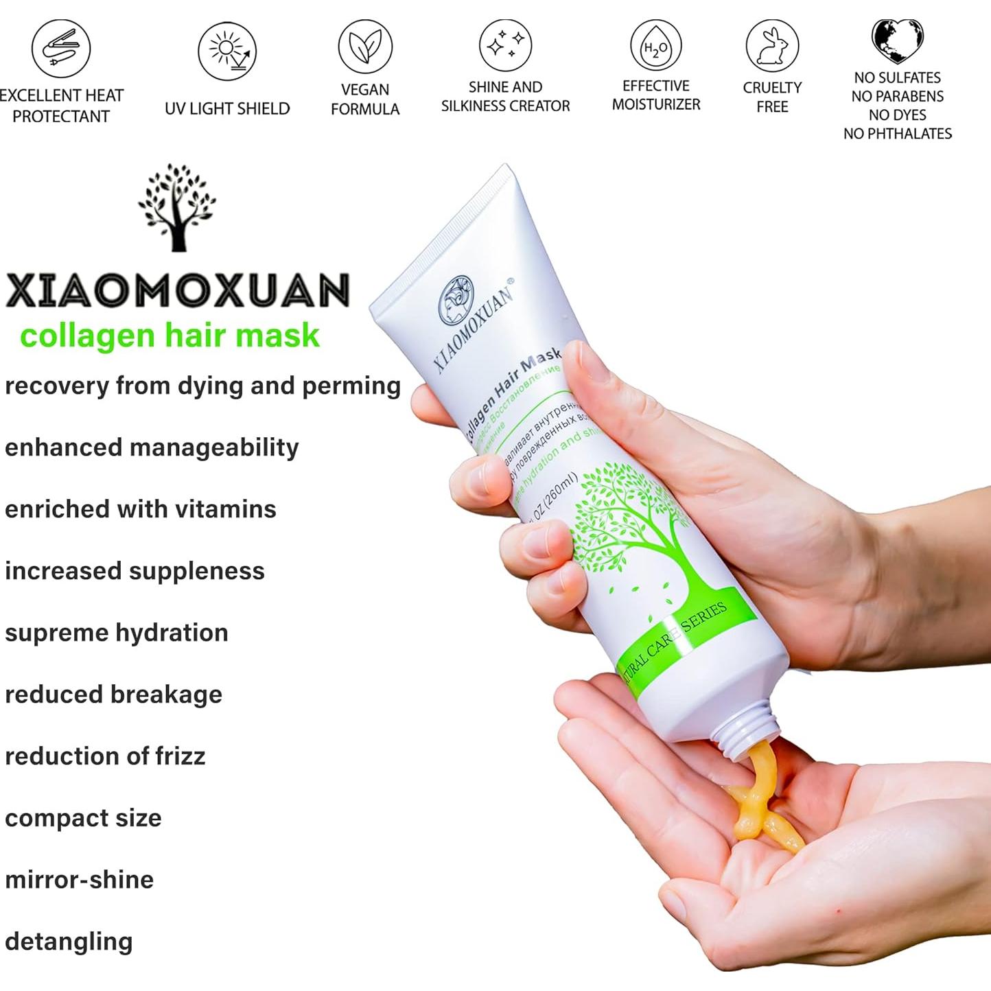 Mascarilla Hidratante de Colágeno Orgánico Xiaomoxuan 250ml - Para Cabello Seco y Dañado