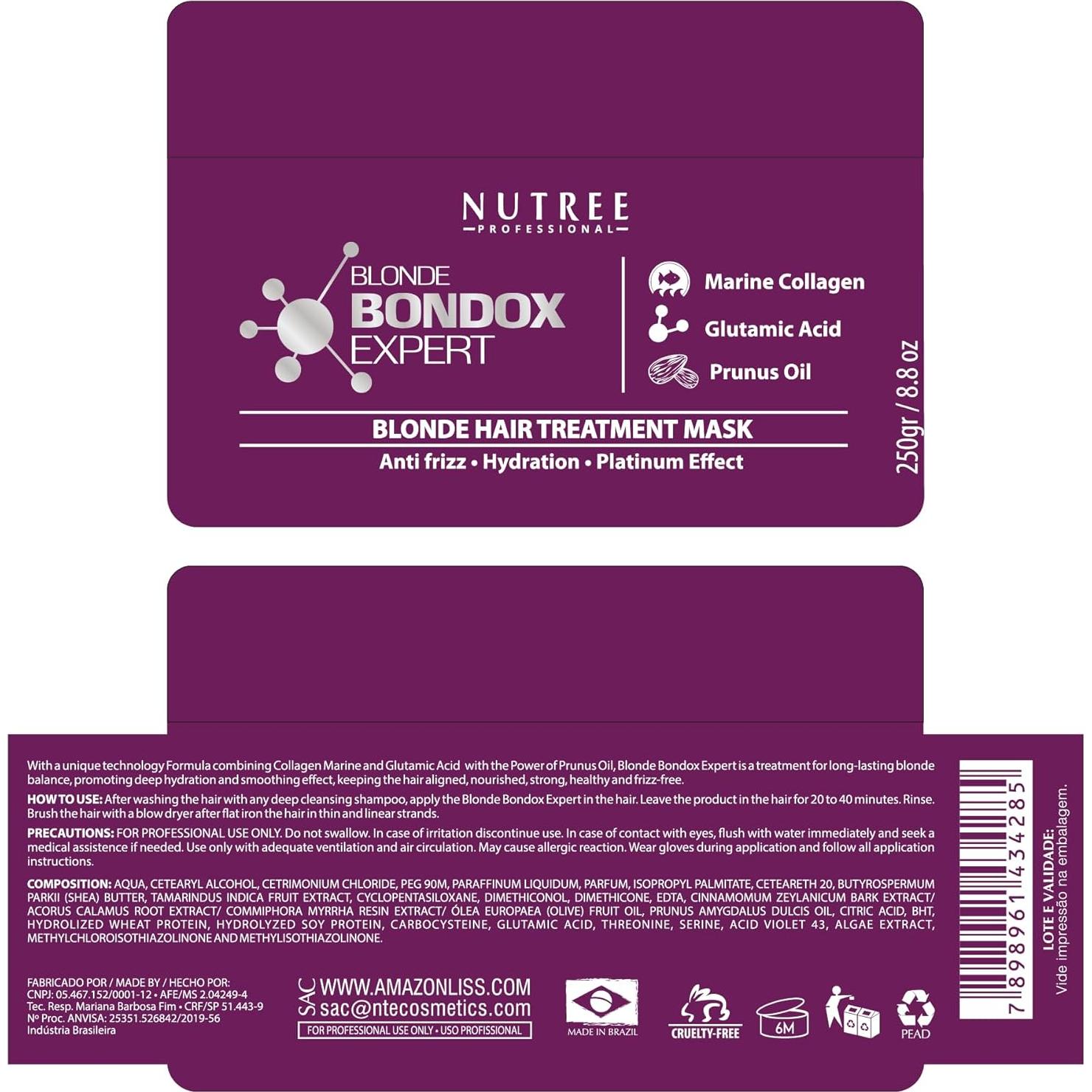 Mascarilla de Keratina Nutree para Rubios 248 g - Anti-Frizz