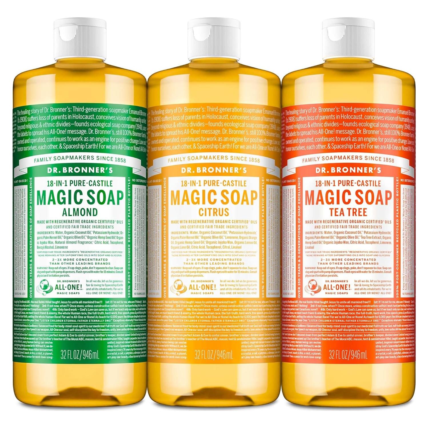 Jabón Líquido Mágico Puro-Castile Dr. Bronner's 32 oz x3