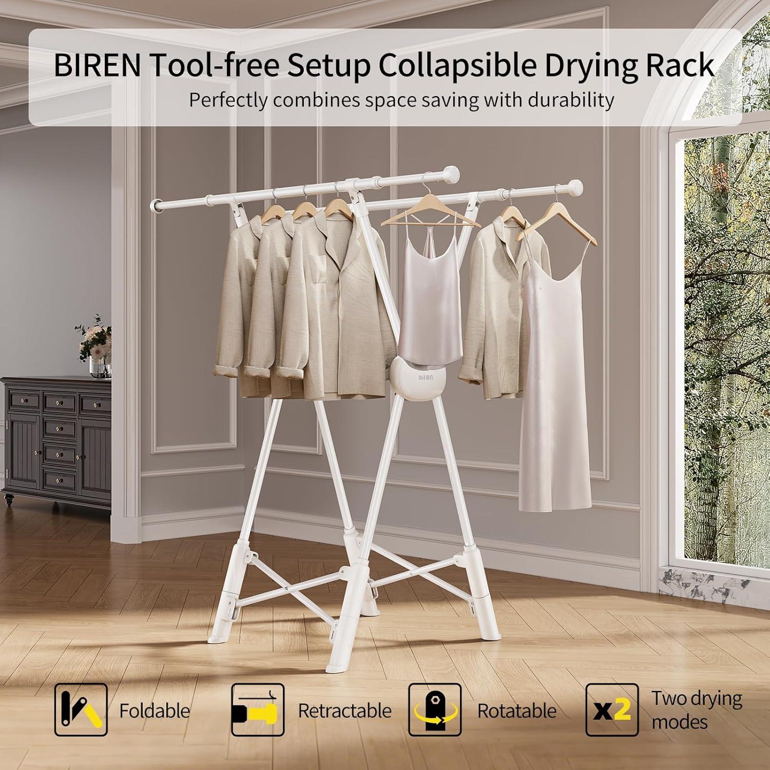 Perchero de Ropa BIREN Ajustable 81-140 cm Plegable Resistente