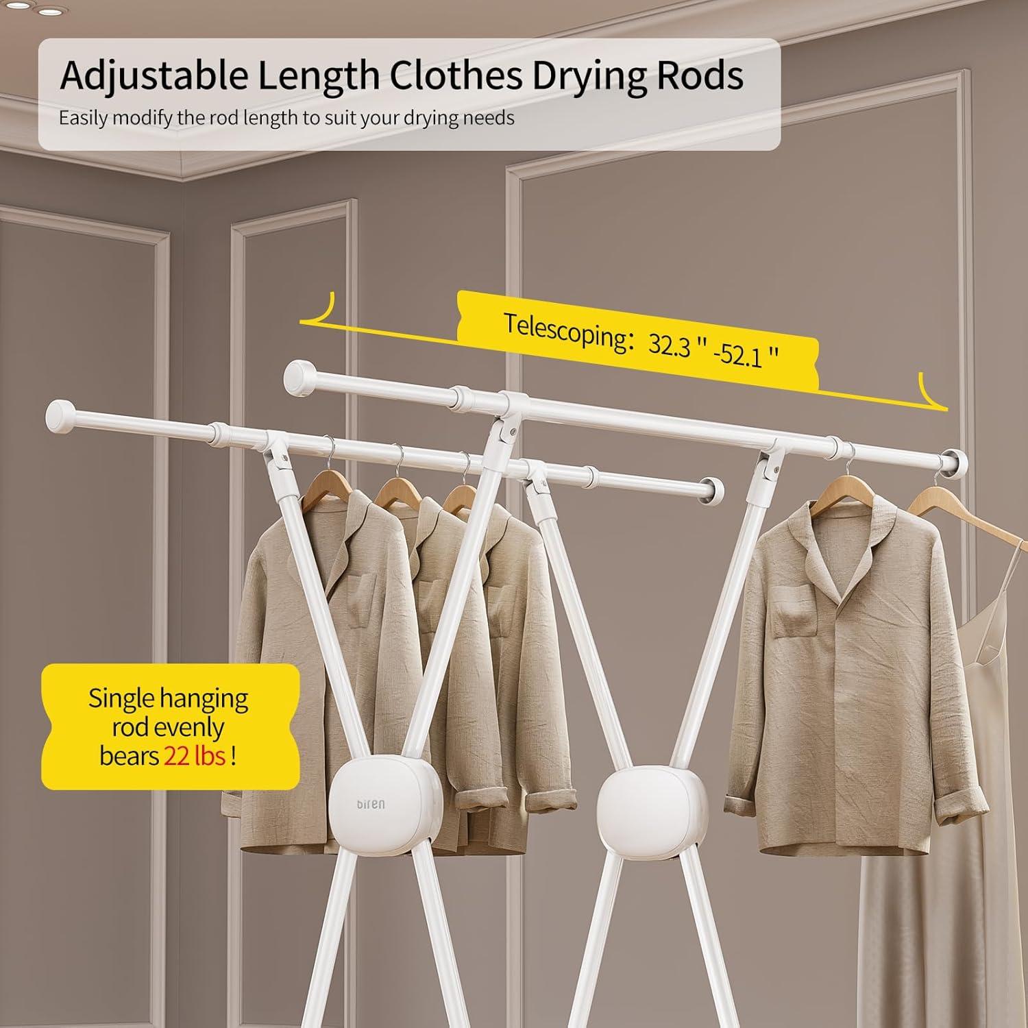 Perchero de Ropa BIREN Ajustable 81-140 cm Plegable Resistente