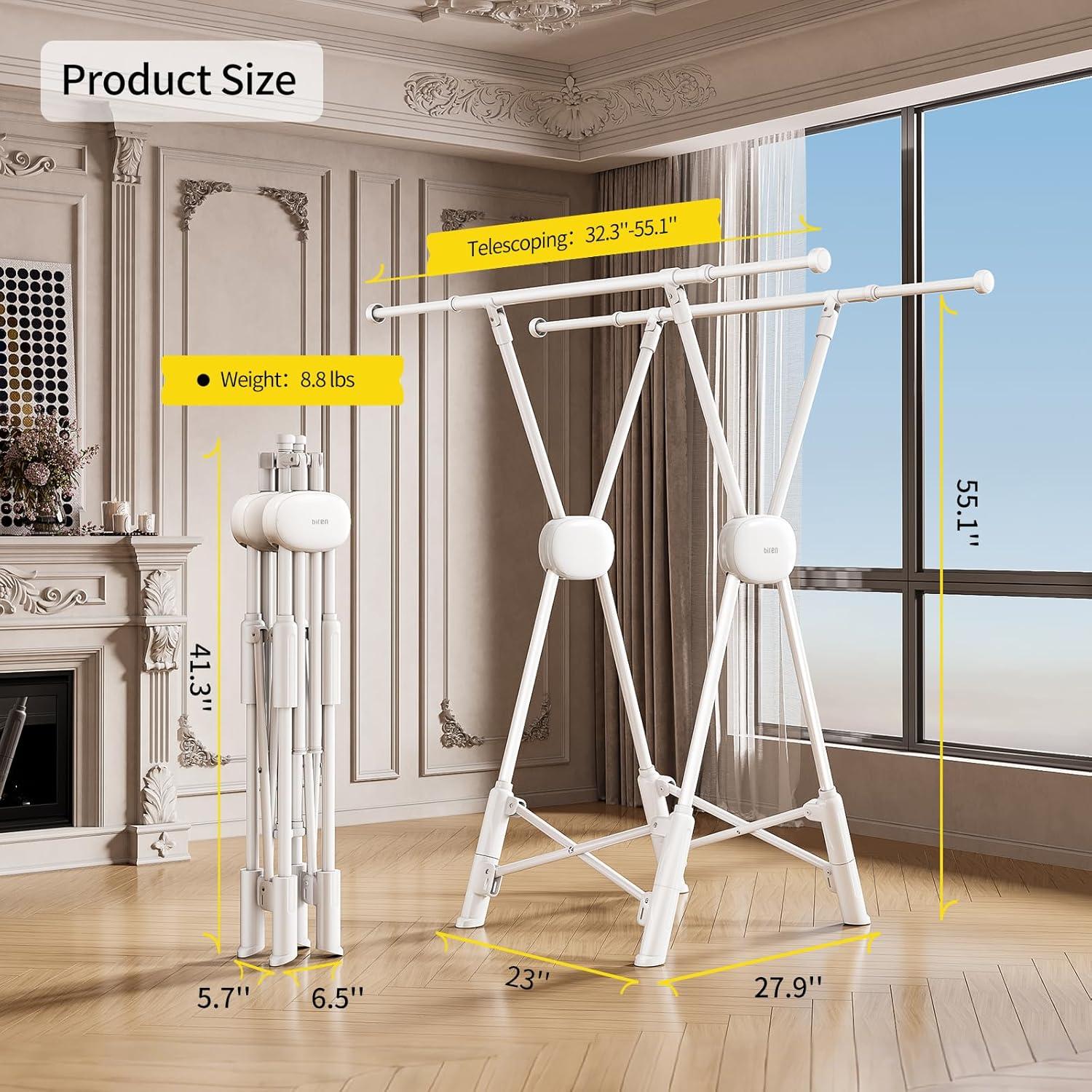 Perchero de Ropa BIREN Ajustable 81-140 cm Plegable Resistente