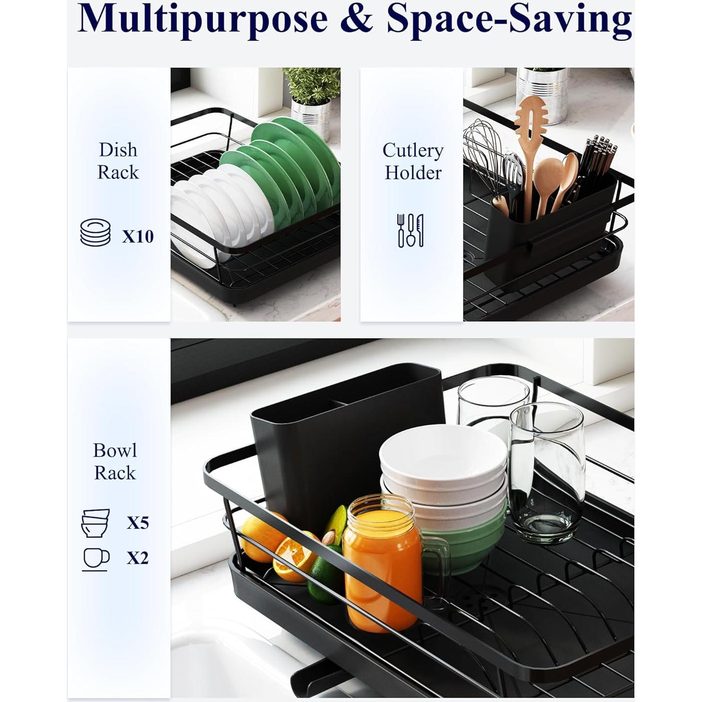 Estante para Secar Platos Kitsure 30.48x39.37cm Negro Acero Inoxidable