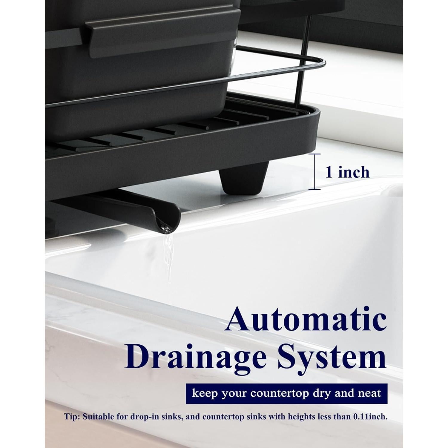 Estante para Secar Platos Kitsure 30.48x39.37cm Negro Acero Inoxidable