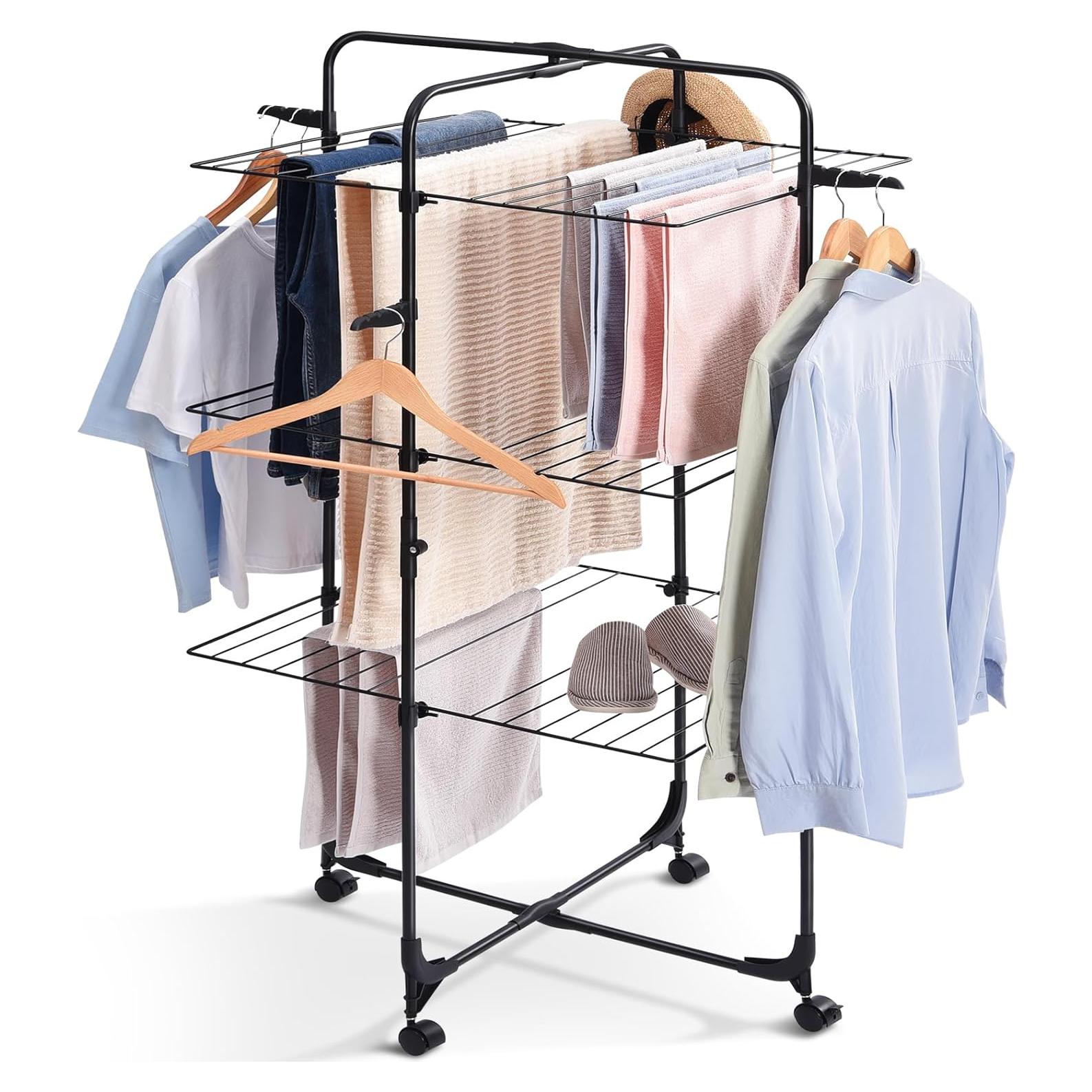 Estante de Secado de Ropa TOOLF Plegable 3 Niveles con Ruedas