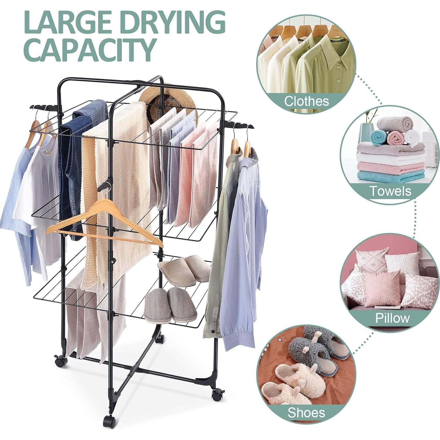 Estante de Secado de Ropa TOOLF Plegable 3 Niveles con Ruedas