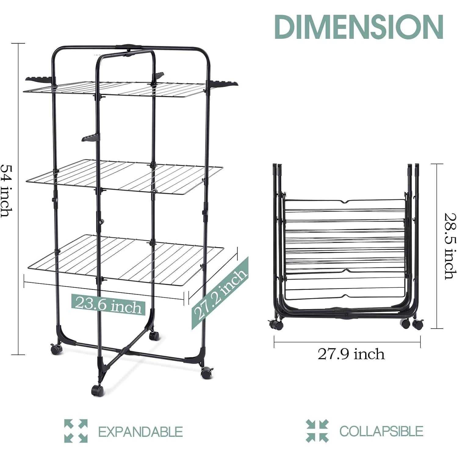 Estante de Secado de Ropa TOOLF Plegable 3 Niveles con Ruedas