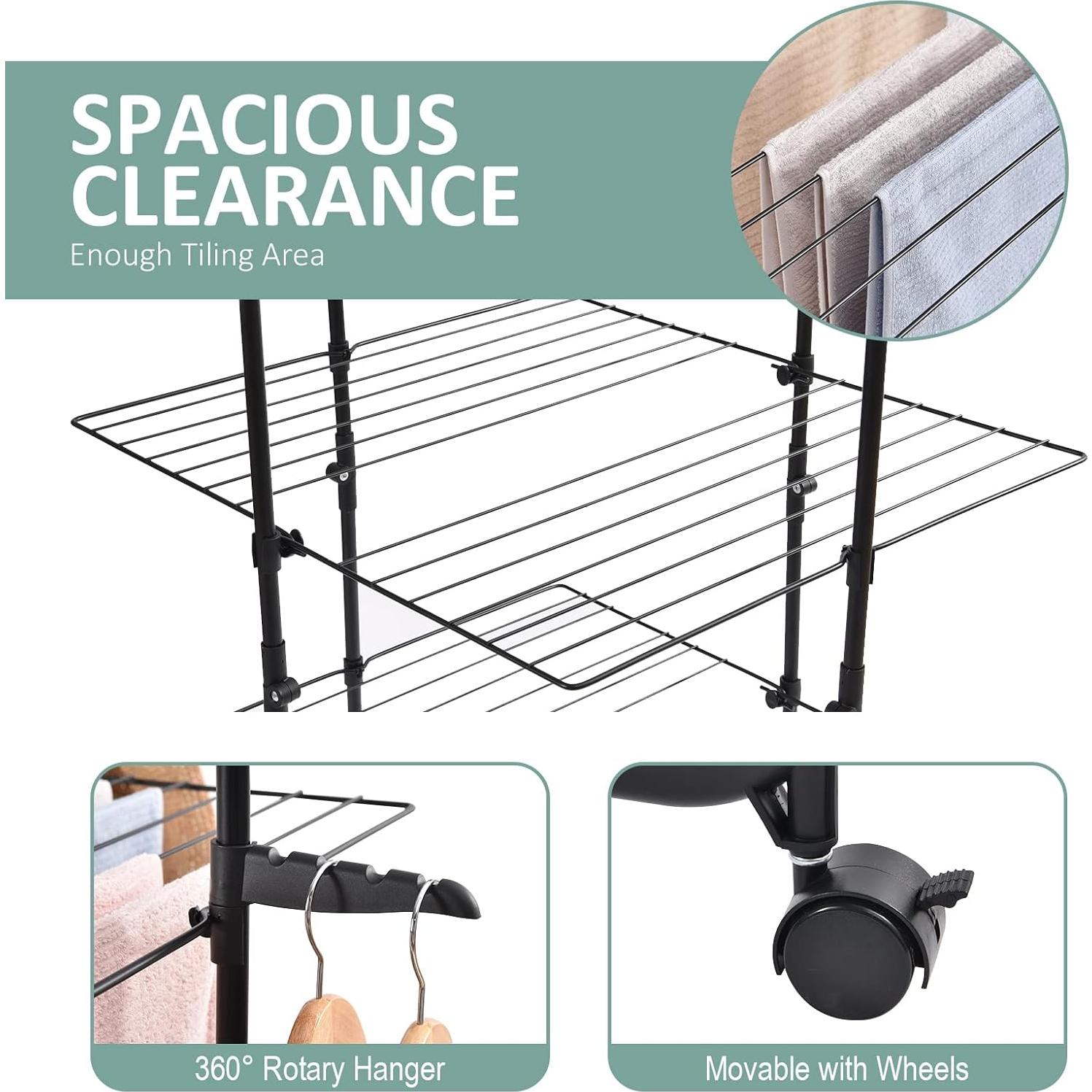 Estante de Secado de Ropa TOOLF Plegable 3 Niveles con Ruedas