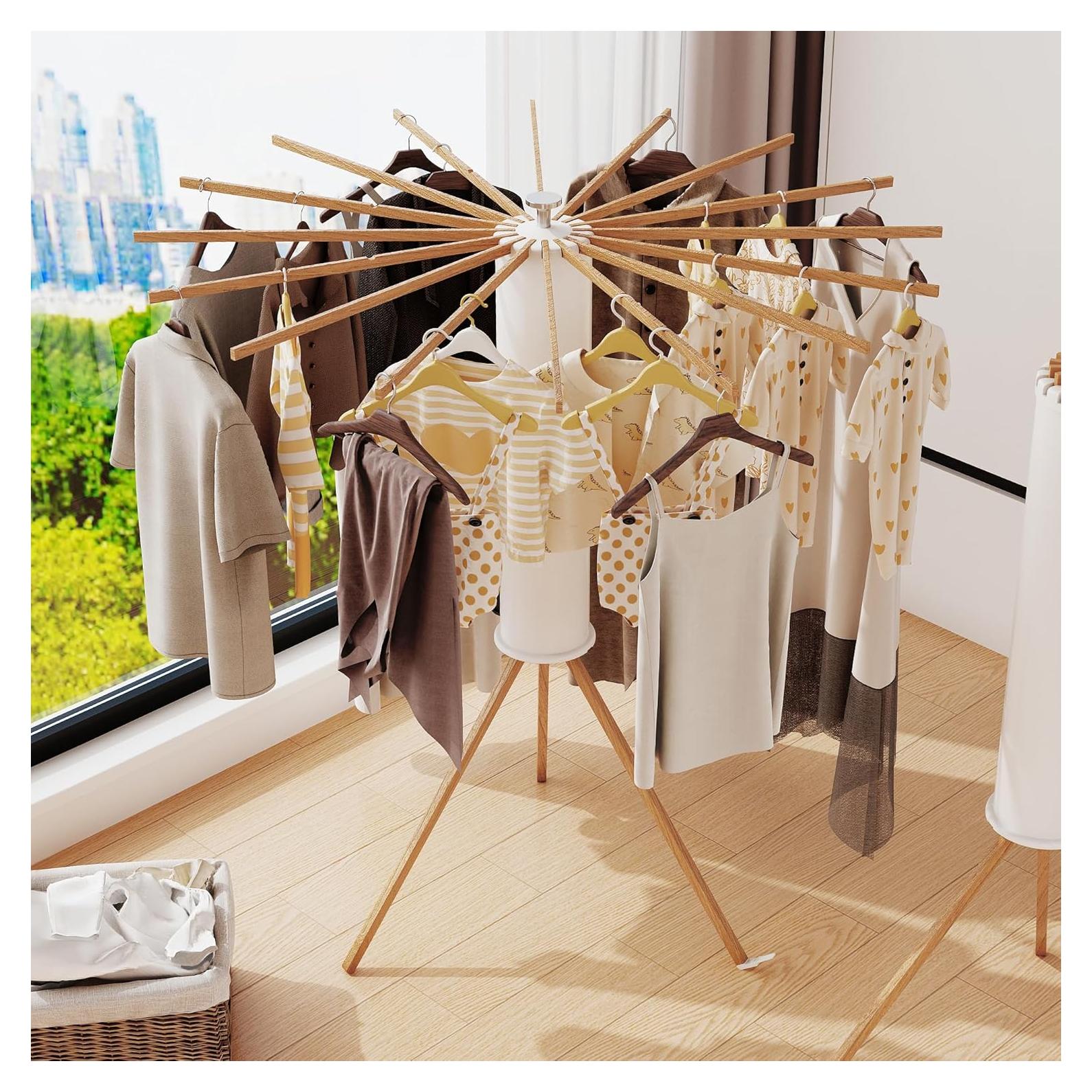 Soporte para Secar Ropa Plegable LIENAHU 16 Postes de Madera