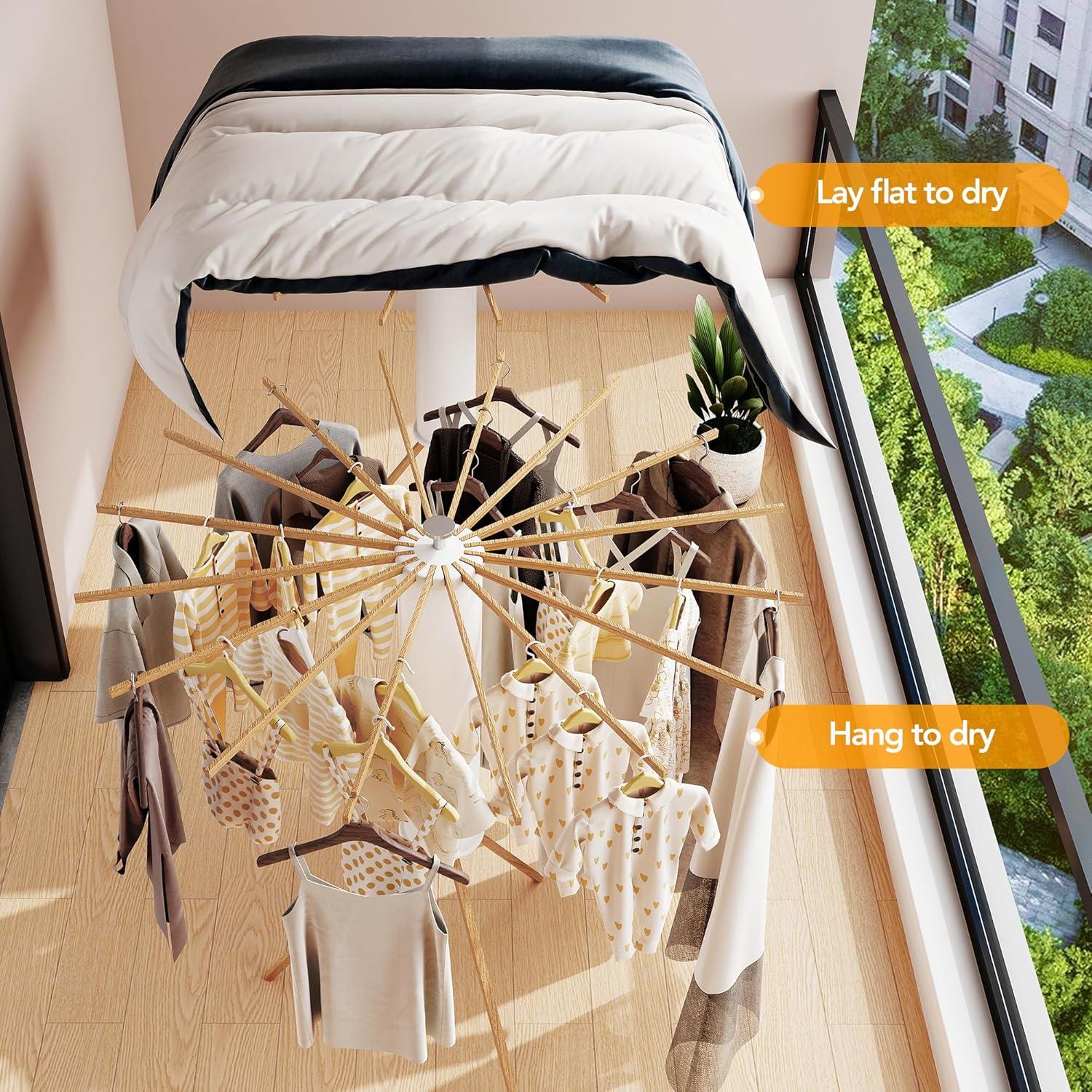 Soporte para Secar Ropa Plegable LIENAHU 16 Postes de Madera