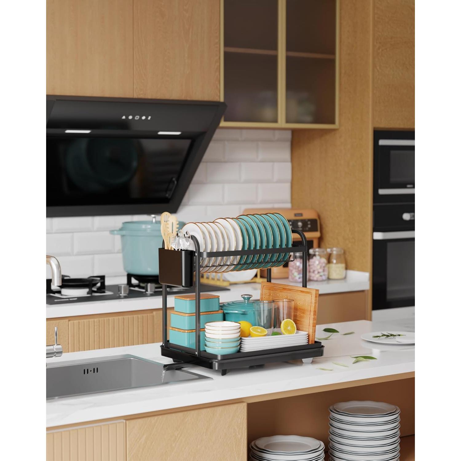 Estante Secar Platos Sakugi Acero Inoxidable 2 Niveles Negro