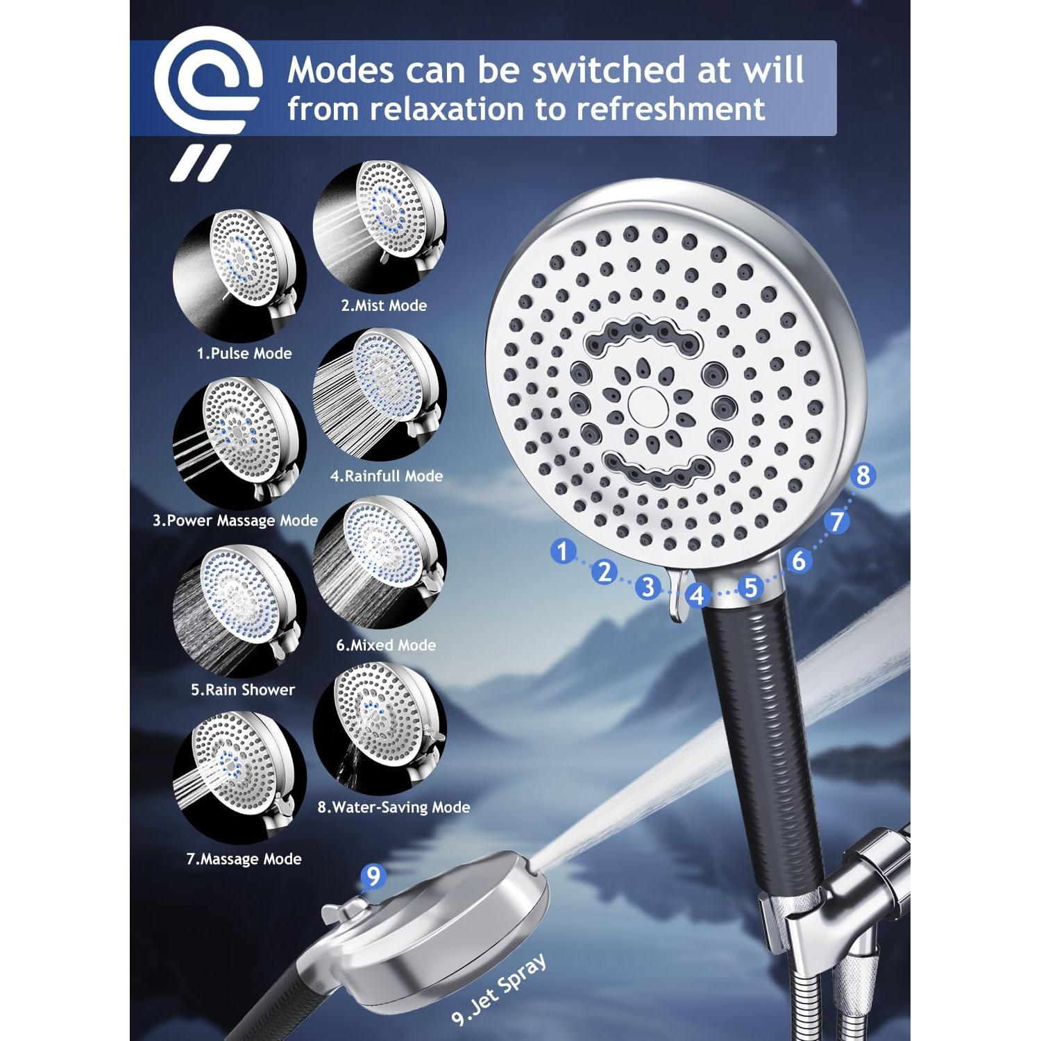 Cabezal de Ducha Filtrado Fitespot 9 Modos Alta Presión 152 cm