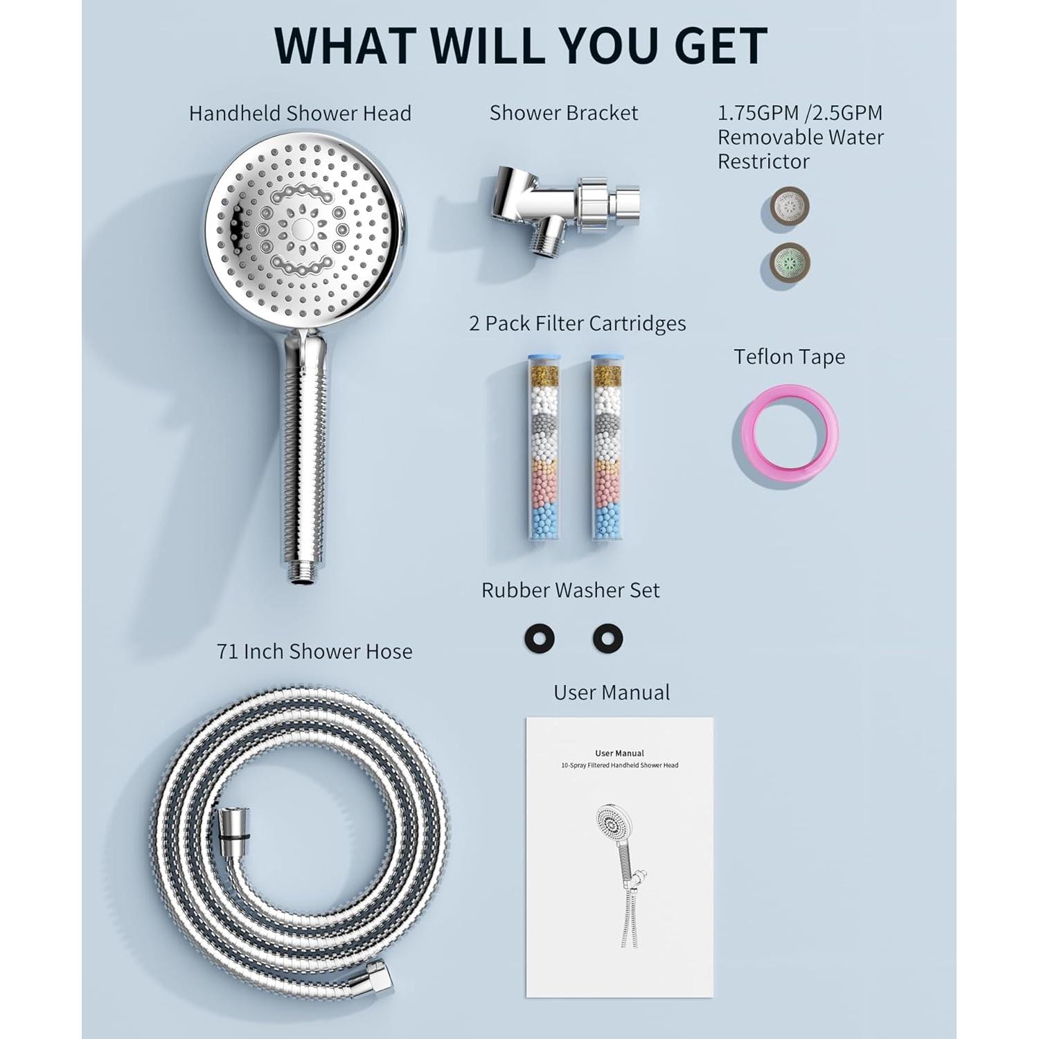 Cabezal de Ducha Filtrado EMBATHER con 10 Modos y 2 Filtros