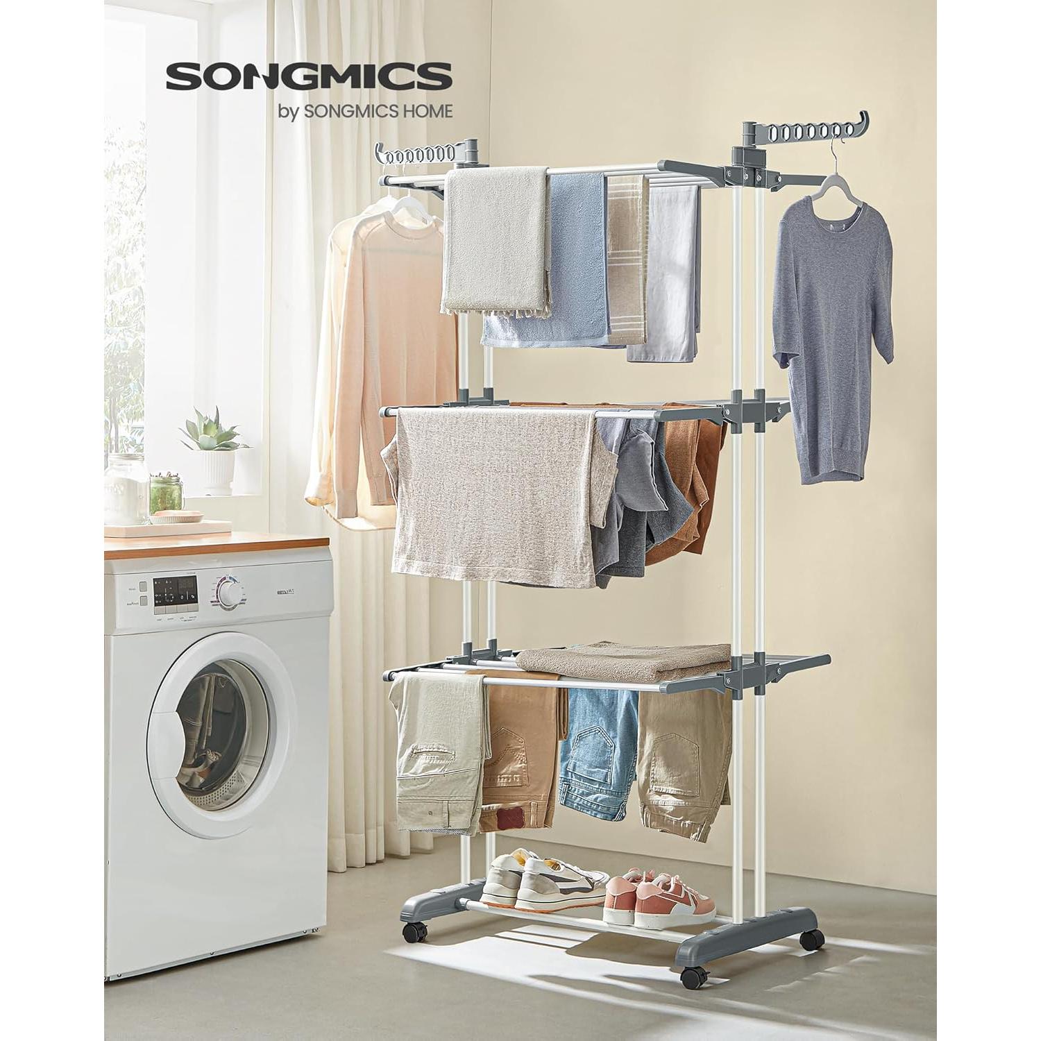 Estante Plegable para Secar Ropa SONGMICS 4 Niveles Blanco 173 cm