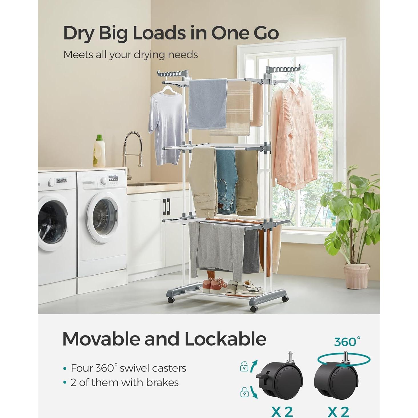 Estante Plegable para Secar Ropa SONGMICS 4 Niveles Blanco 173 cm