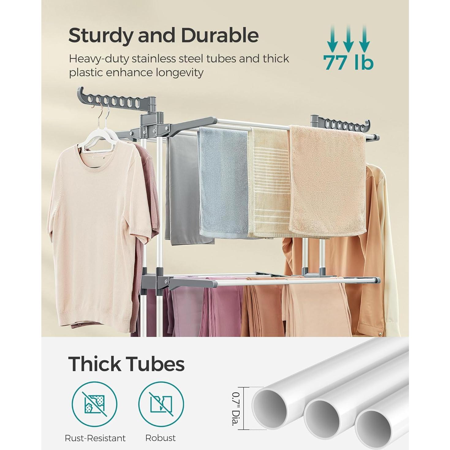 Estante Plegable para Secar Ropa SONGMICS 4 Niveles Blanco 173 cm