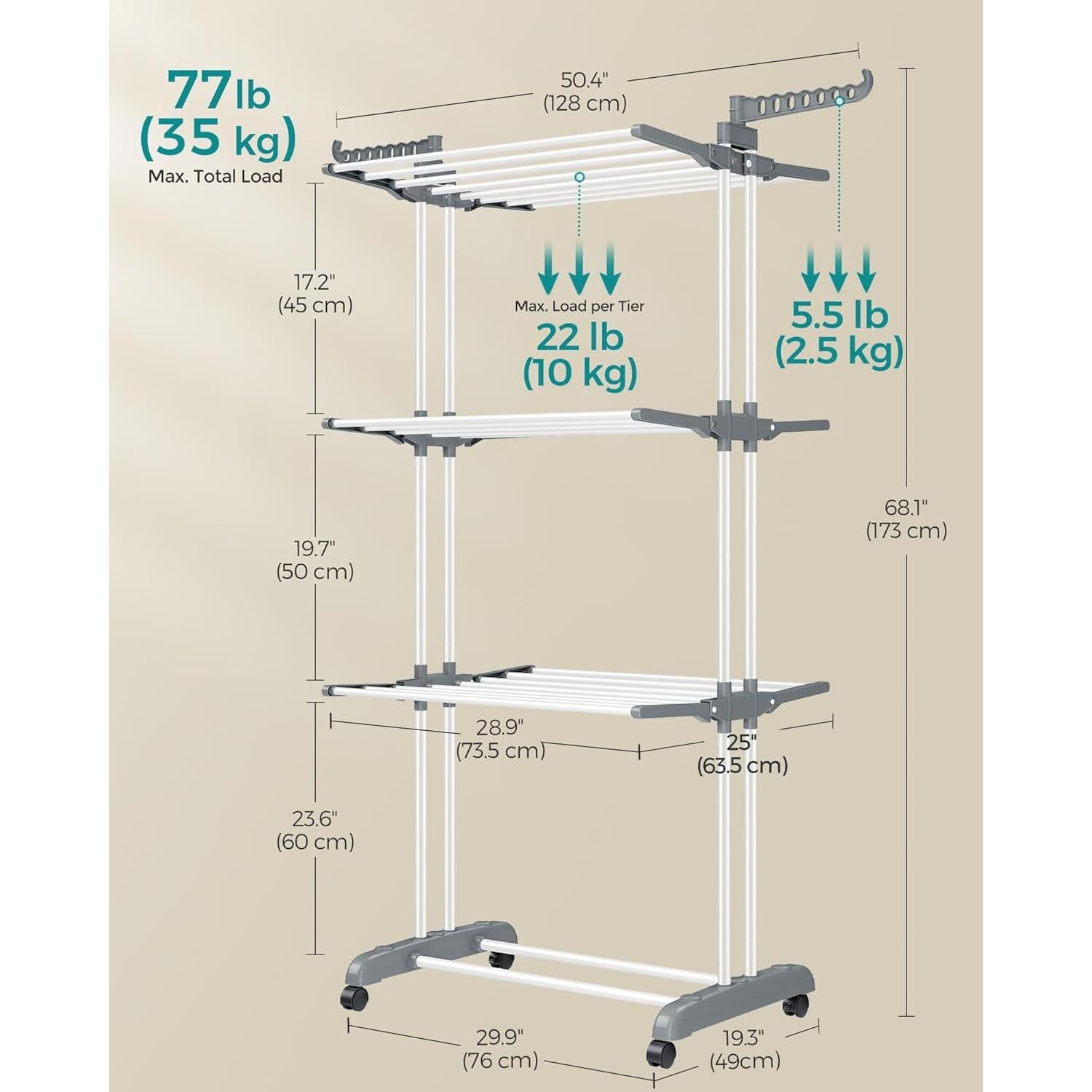 Estante Plegable para Secar Ropa SONGMICS 4 Niveles Blanco 173 cm
