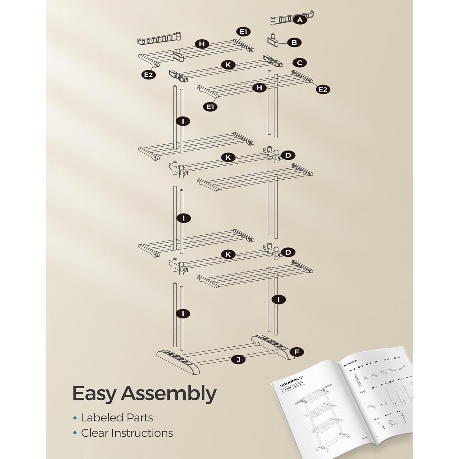Estante Plegable para Secar Ropa SONGMICS 4 Niveles Blanco 173 cm