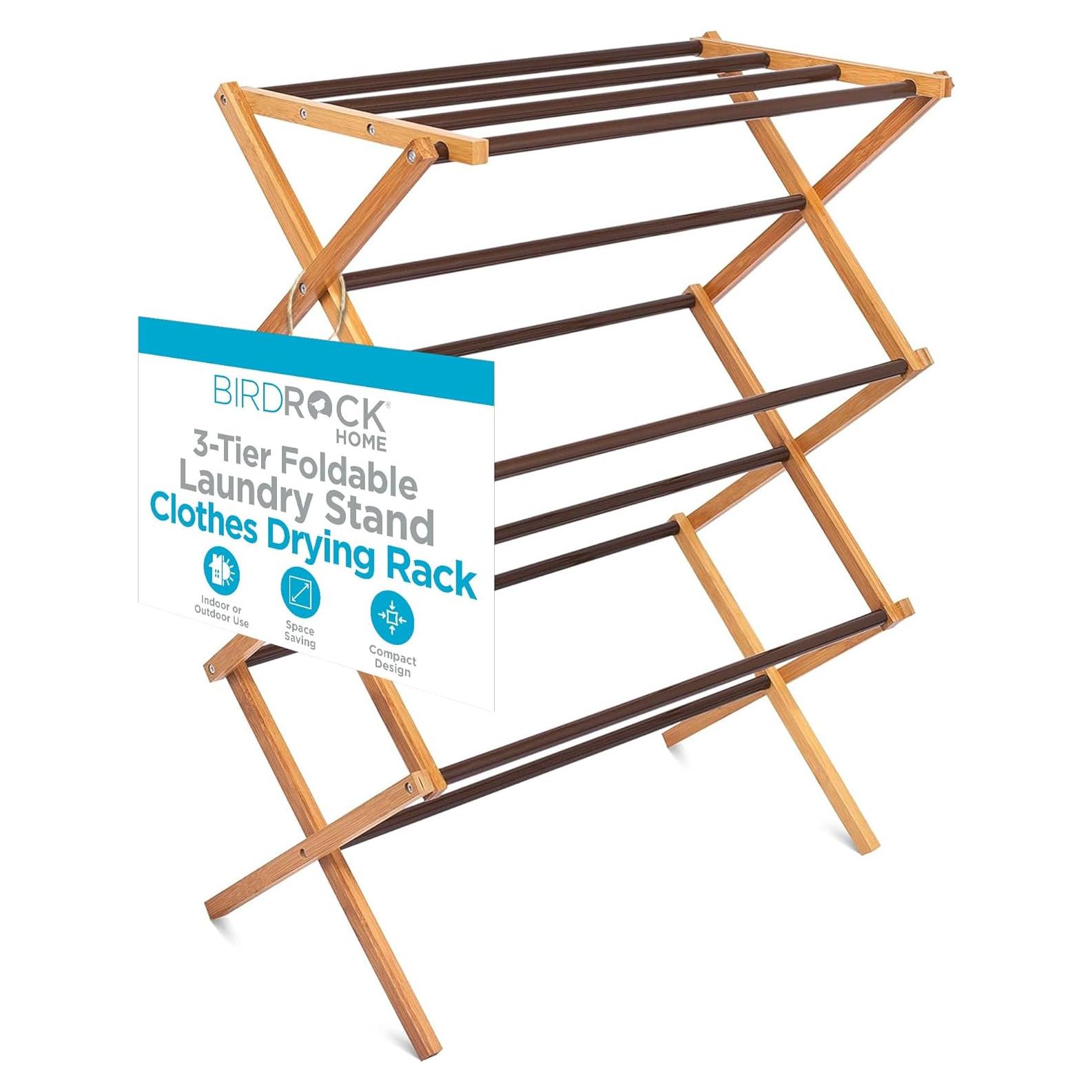 Estante Plegable de Secado 3 Niveles BirdRock Home Bambú Nogal