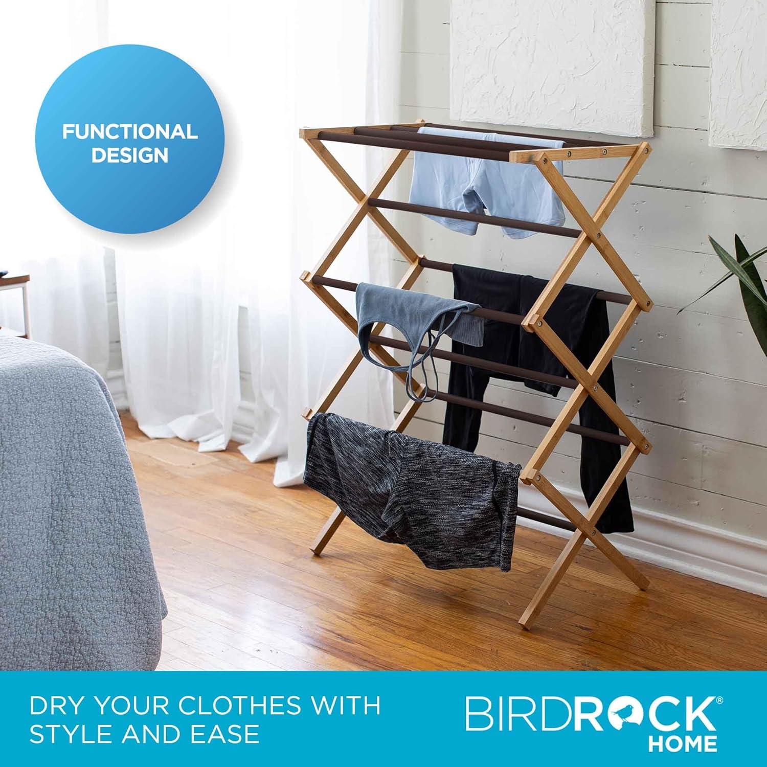 Estante Plegable de Secado 3 Niveles BirdRock Home Bambú Nogal