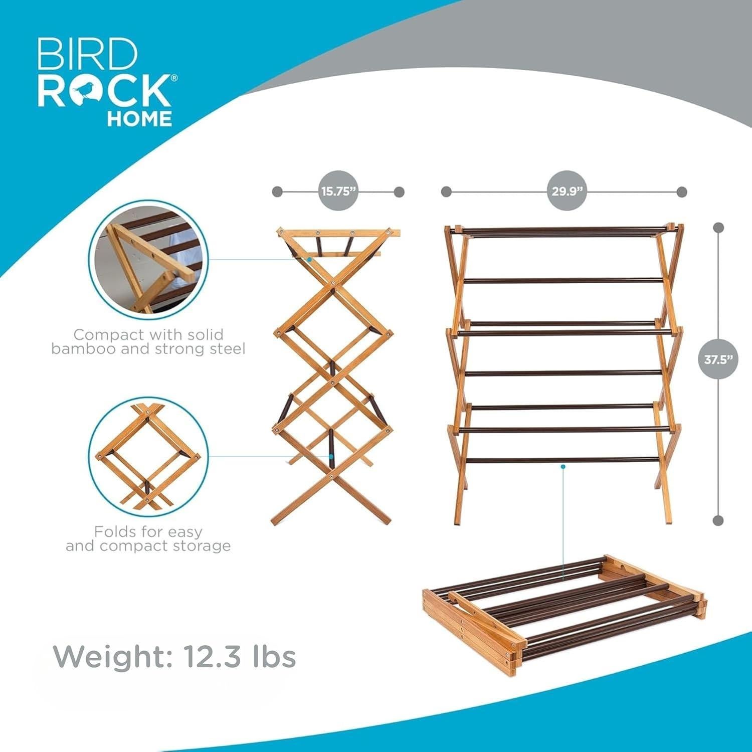 Estante Plegable de Secado 3 Niveles BirdRock Home Bambú Nogal