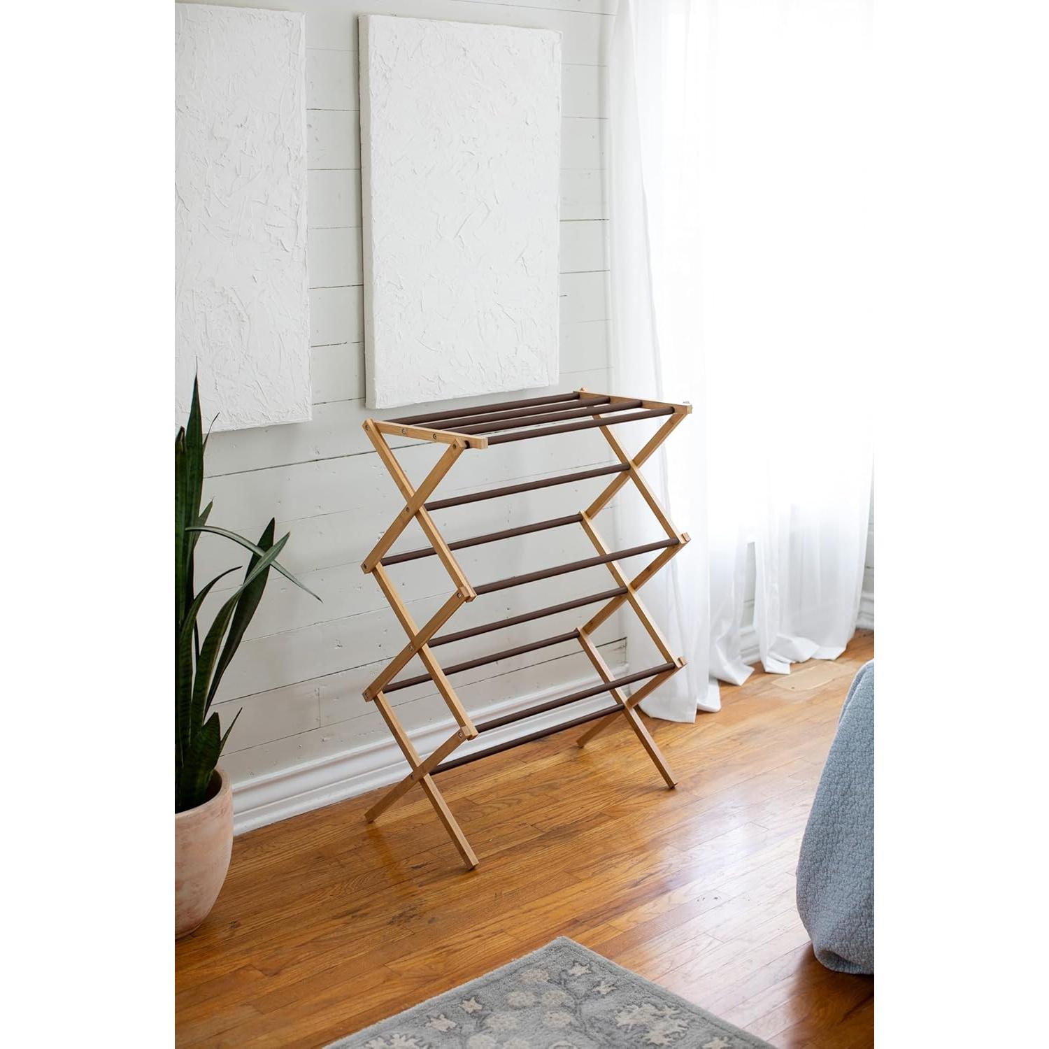 Estante Plegable de Secado 3 Niveles BirdRock Home Bambú Nogal