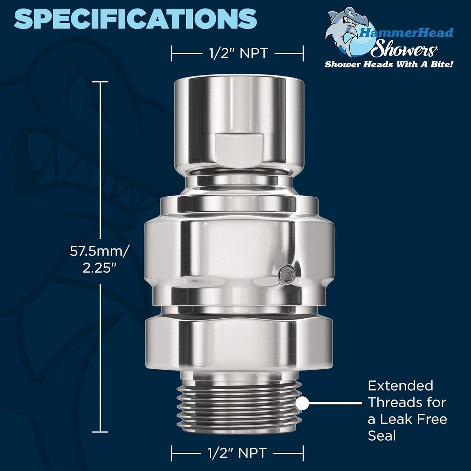 Adaptador giratorio de ducha HammerHead Showers, cromo