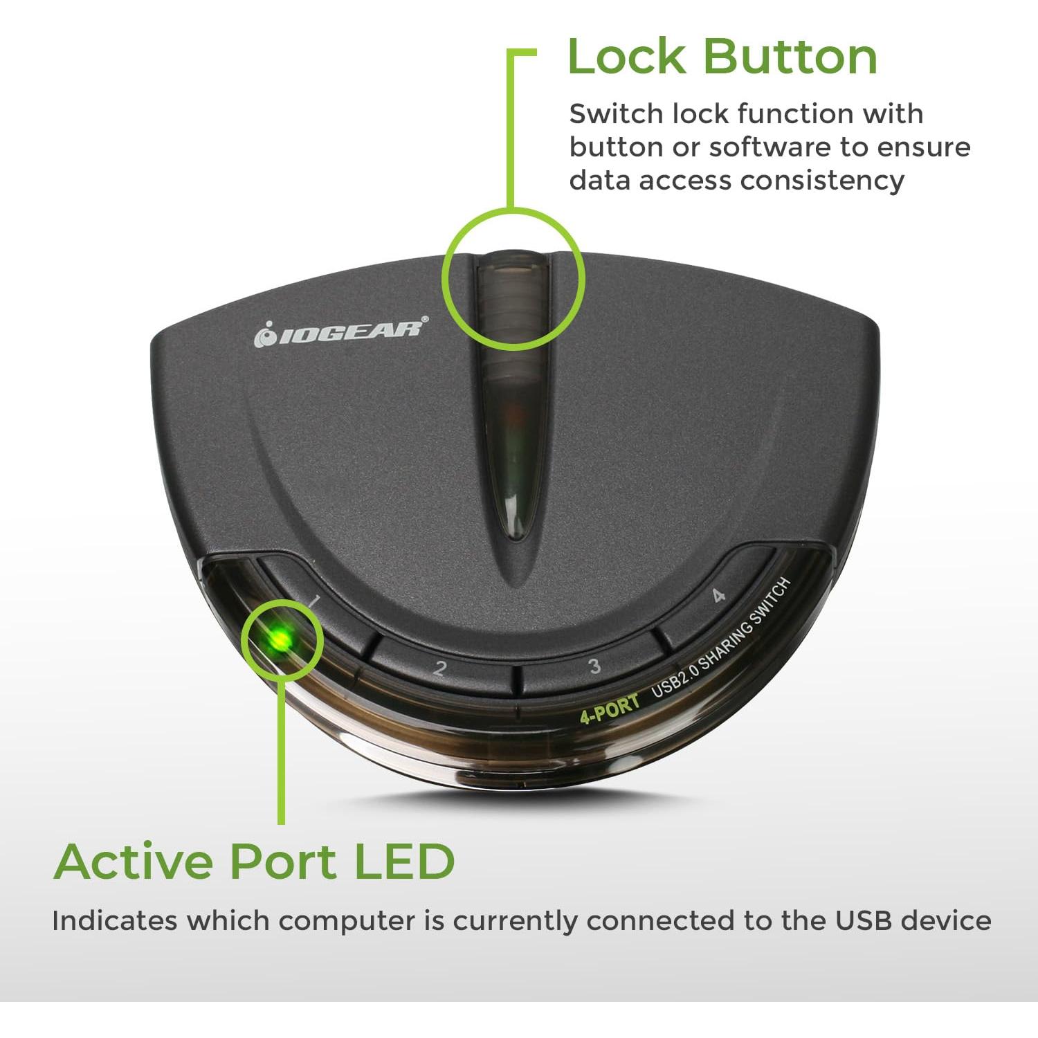 Interruptor Automático USB 2.0 IOGEAR GUB431 para 4 Computadoras
