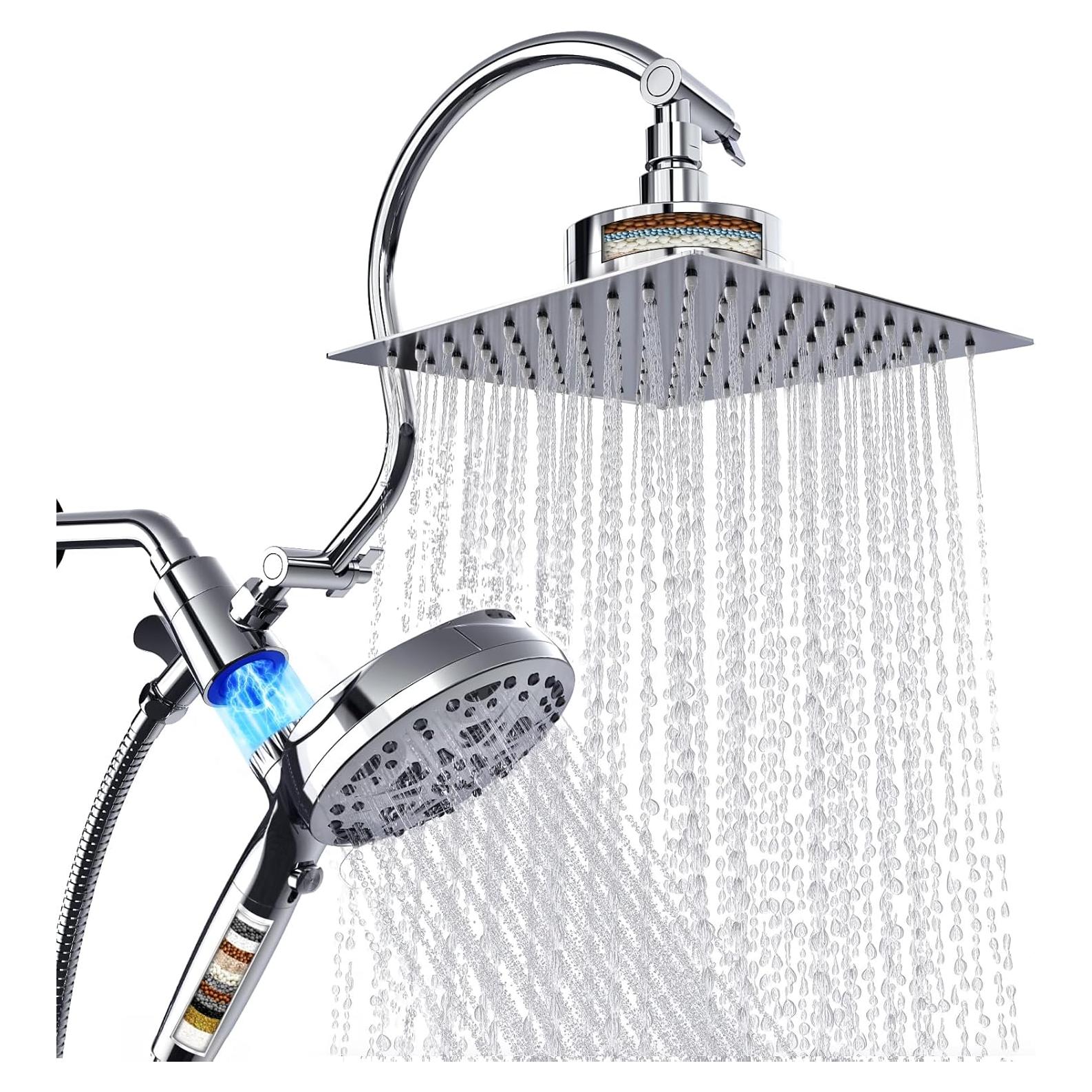 Cabezal de Ducha Doble Filtrado EBOATOP 8'' Alta Presión Cromo