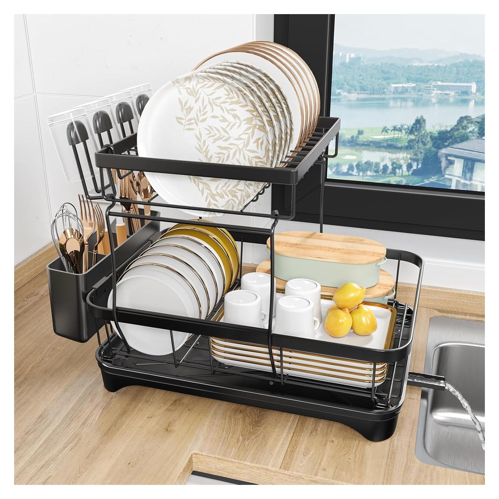 Escurridor de Platos HOMEAILIE Grande 2 Niveles Negro