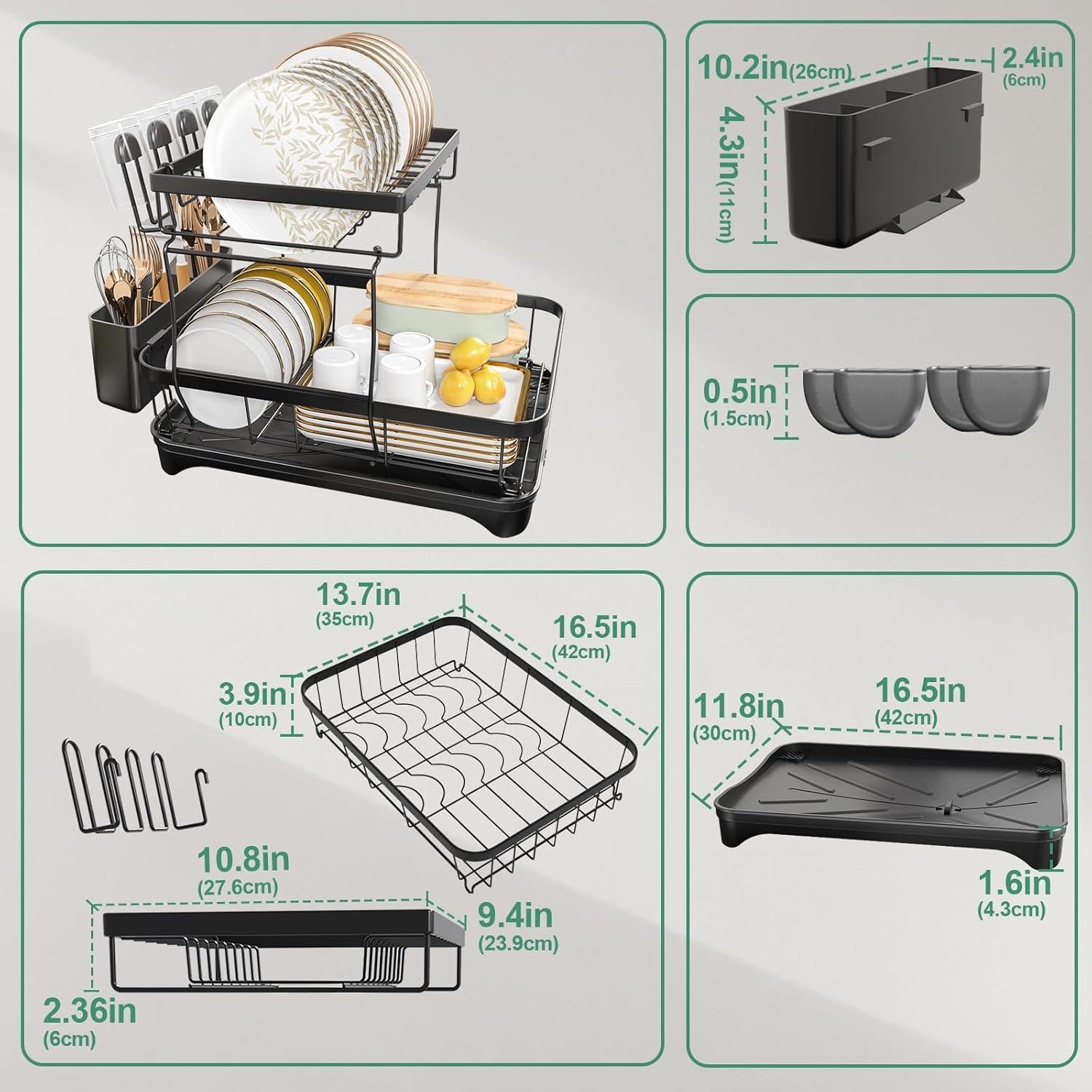 Escurridor de Platos HOMEAILIE Grande 2 Niveles Negro