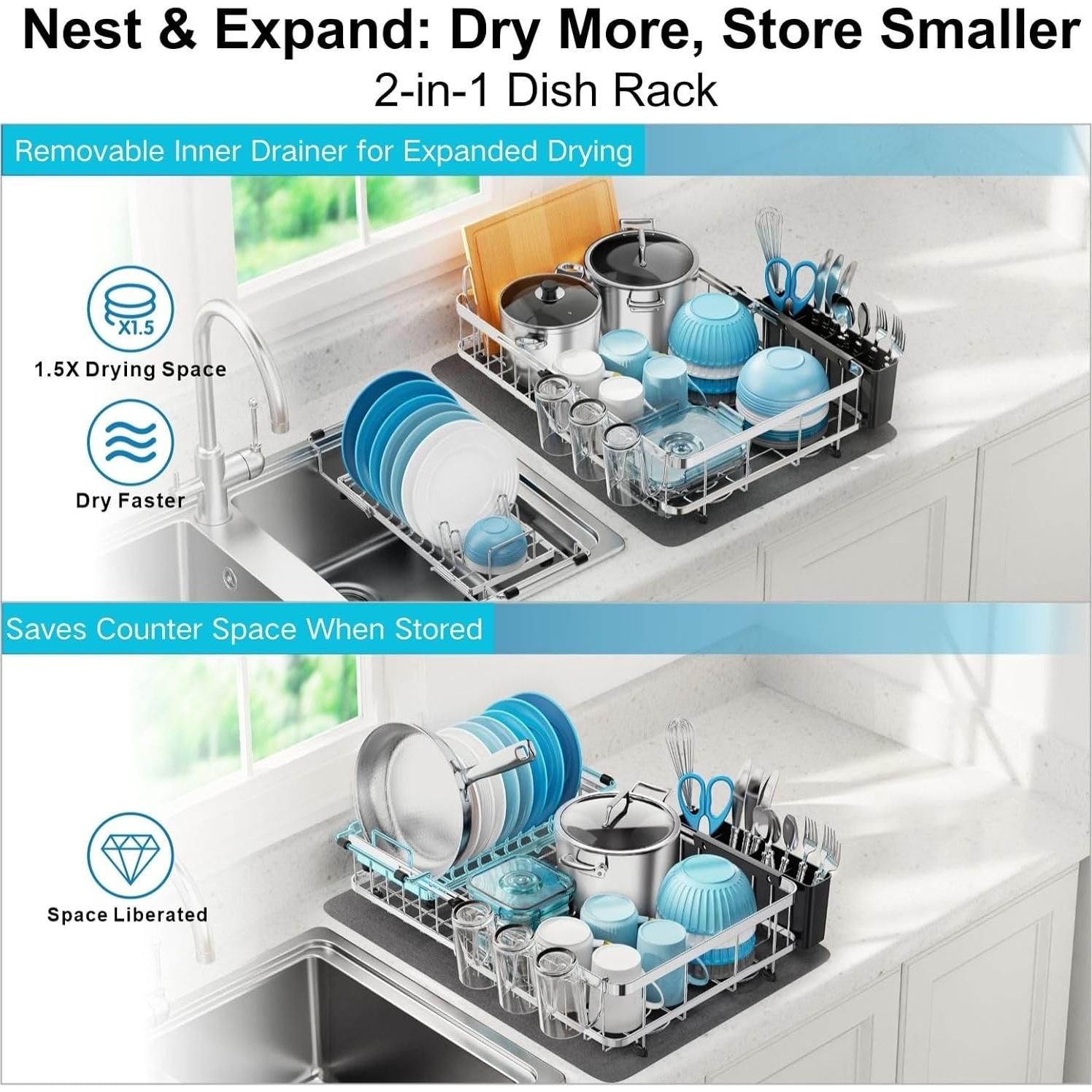 Estante de Secado de Platos GSlife Acero Inoxidable Expandible 42-54 cm