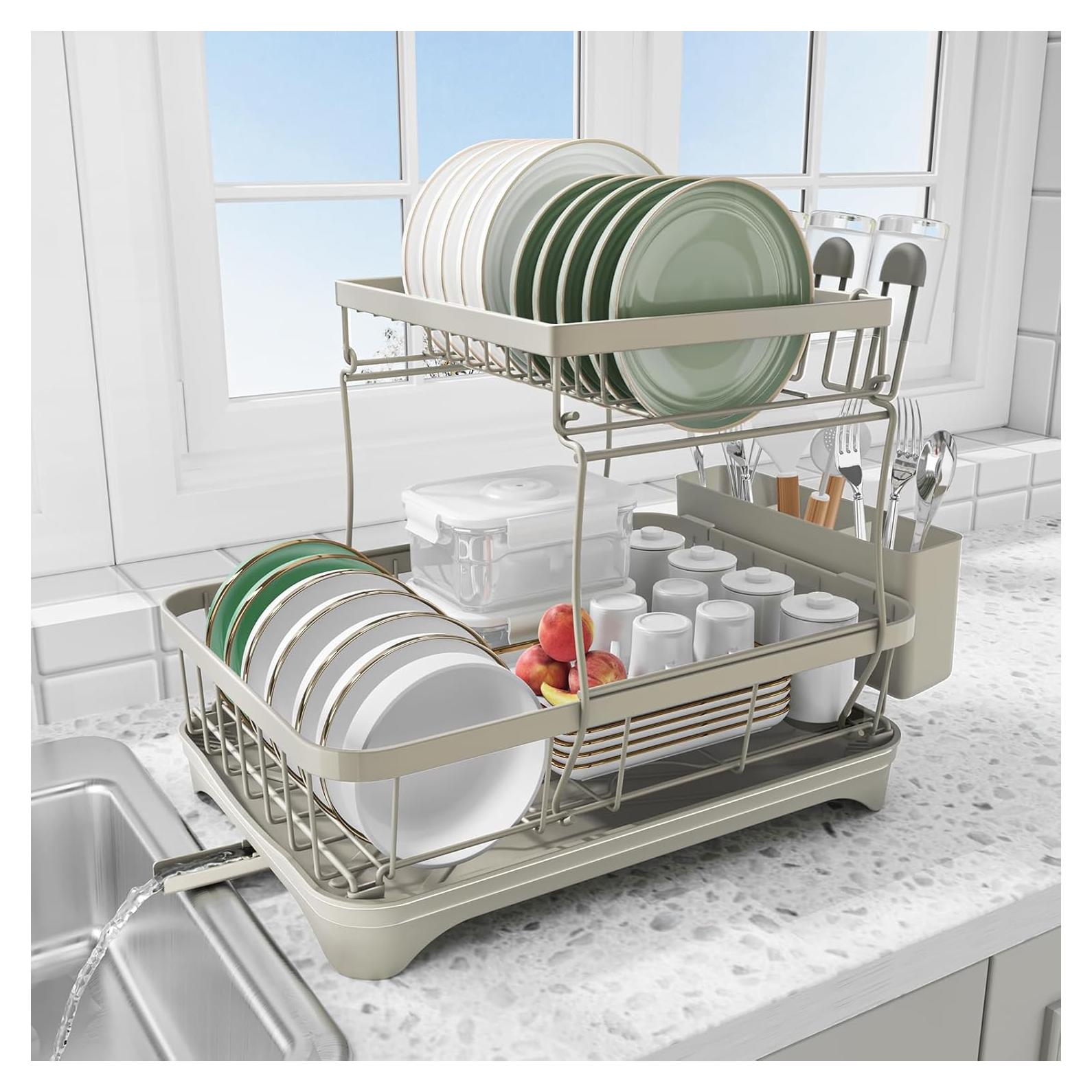 Escurridor de Platos HOMEBOSILY 2 Niveles con Drenaje Automático