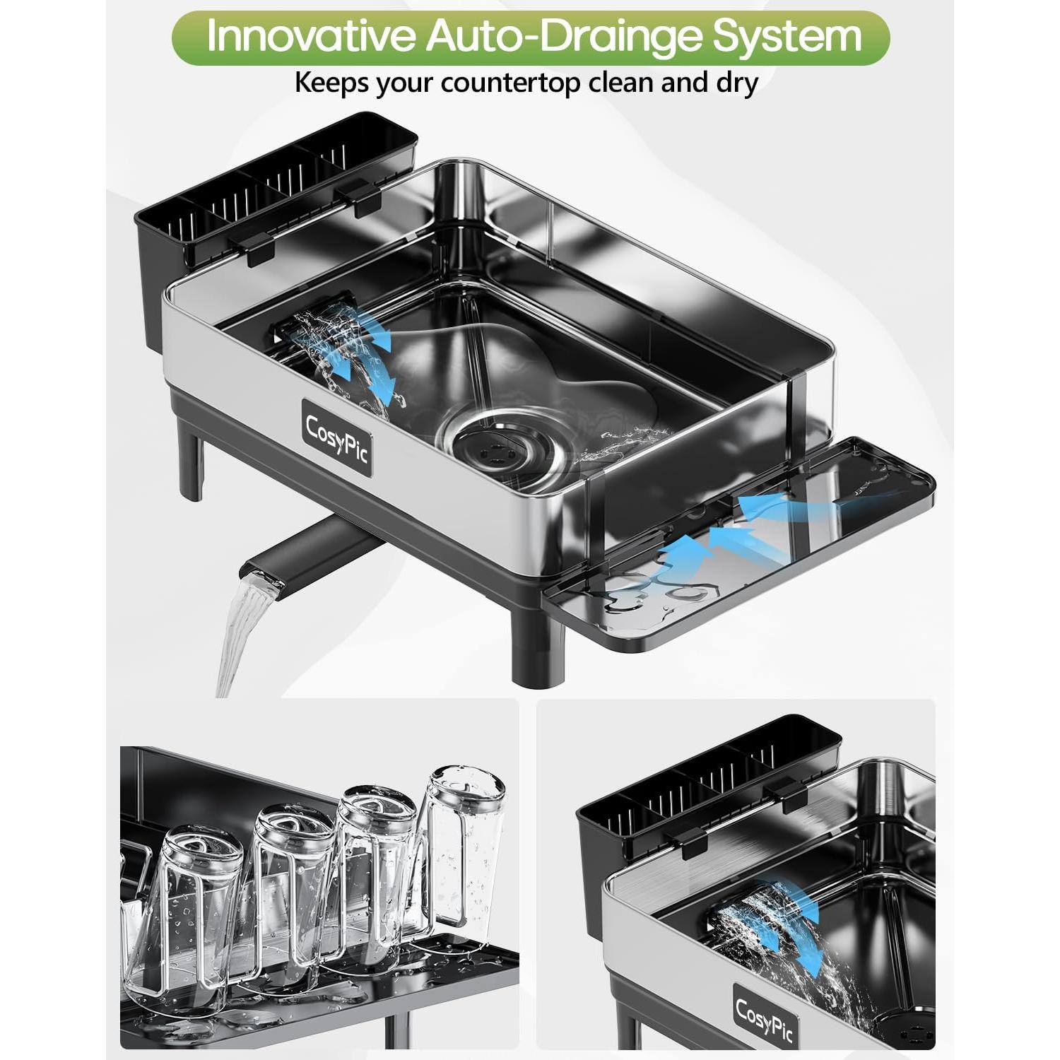 Estante de Secado de Platos CosyPic de Acero Inoxidable 304 Negro