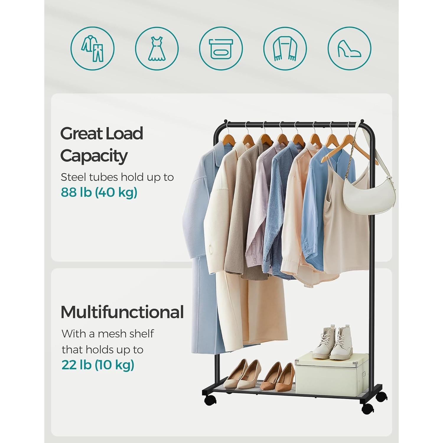 Perchero con Ruedas SONGMICS de Metal Negro 158 cm 50 kg