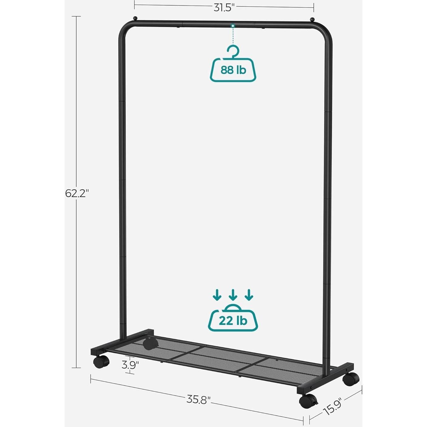 Perchero con Ruedas SONGMICS de Metal Negro 158 cm 50 kg