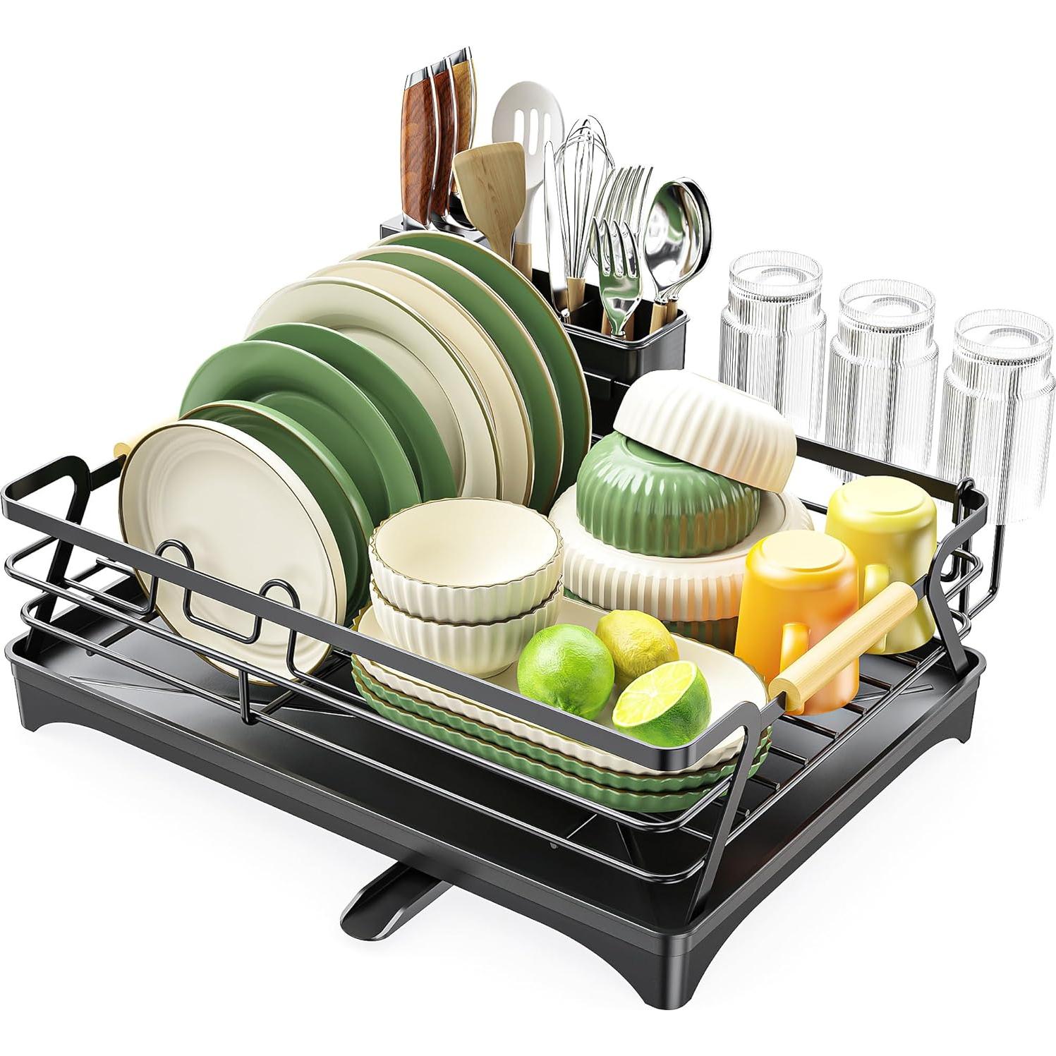 Escurridor de Platos Epicano Negro con Drenaje Automático 43.5x31 cm