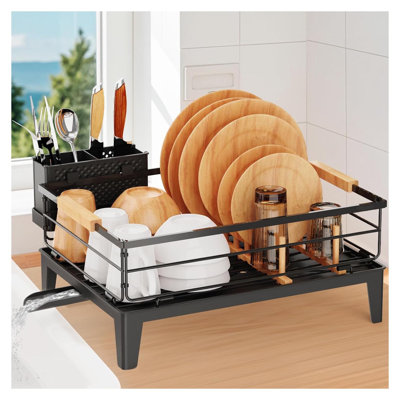 Estante para Secar Platos JYPS con Drenaje Automático Negro