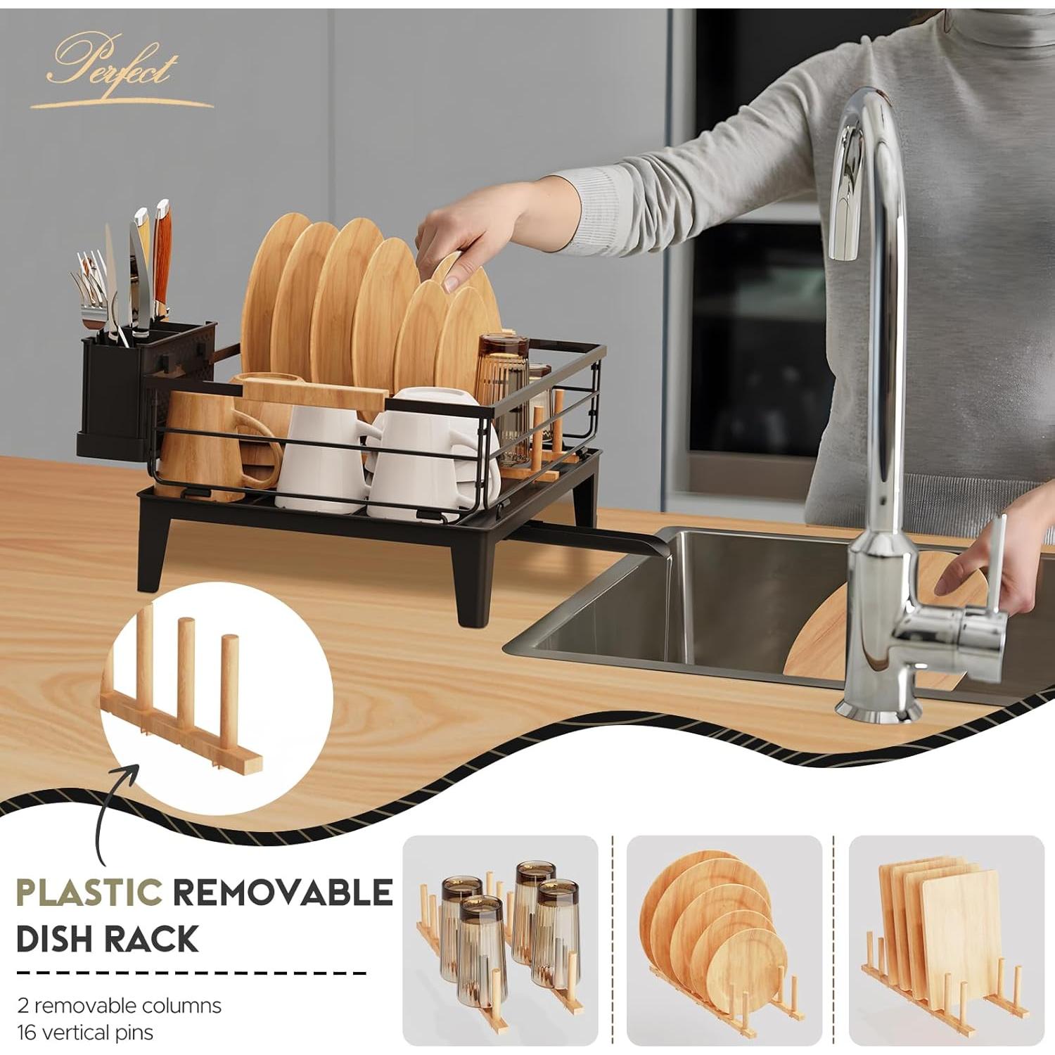 Estante para Secar Platos JYPS con Drenaje Automático Negro