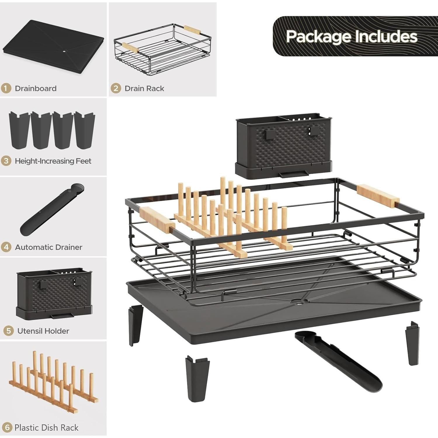 Estante para Secar Platos JYPS con Drenaje Automático Negro