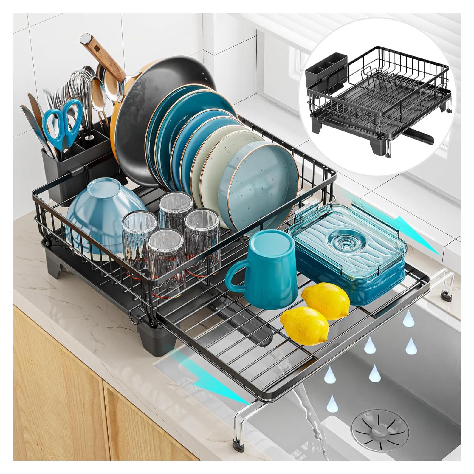 Escurridor de Platos Extensible GSlife - Negro 2 en 1 para Fregadero