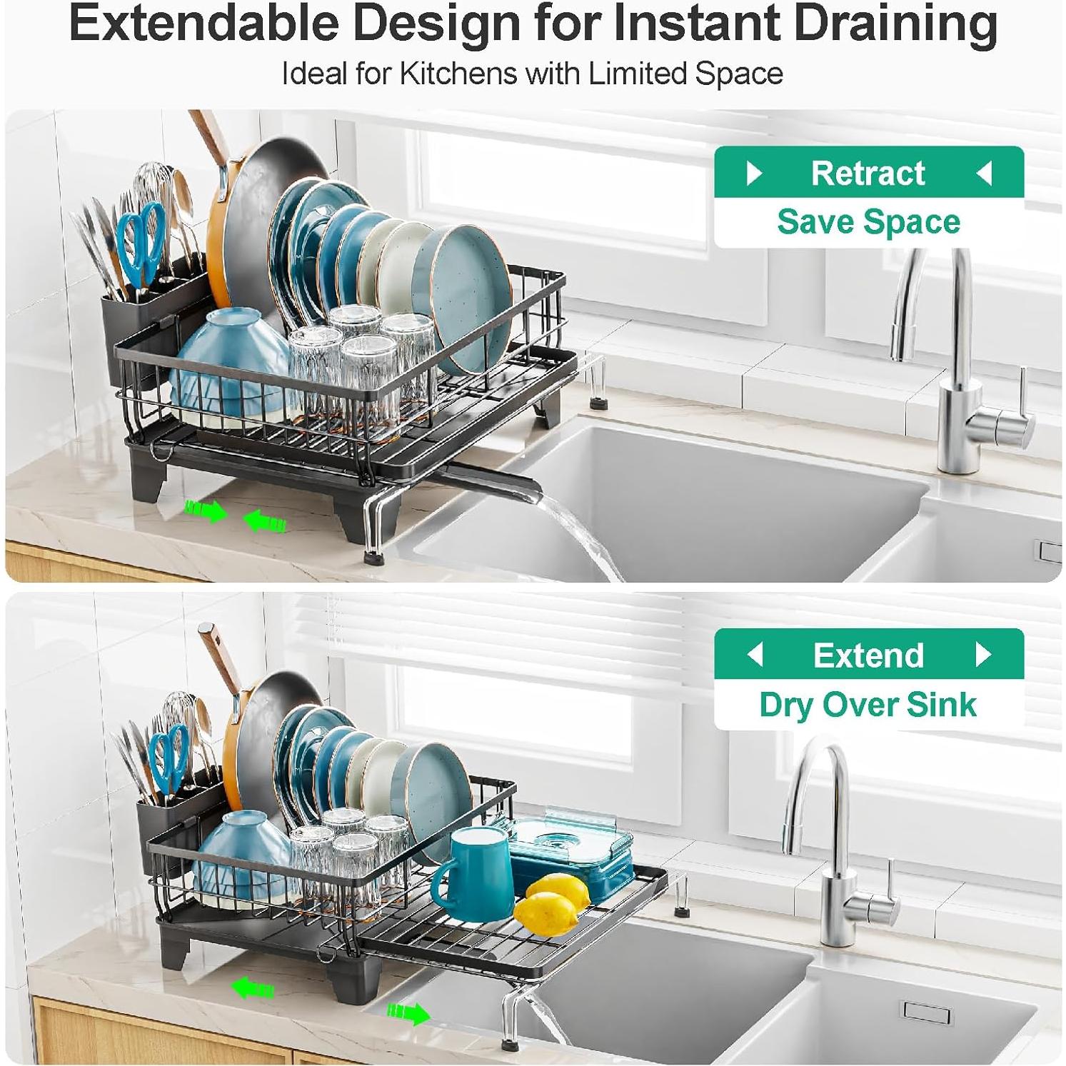 Escurridor de Platos Extensible GSlife - Negro 2 en 1 para Fregadero