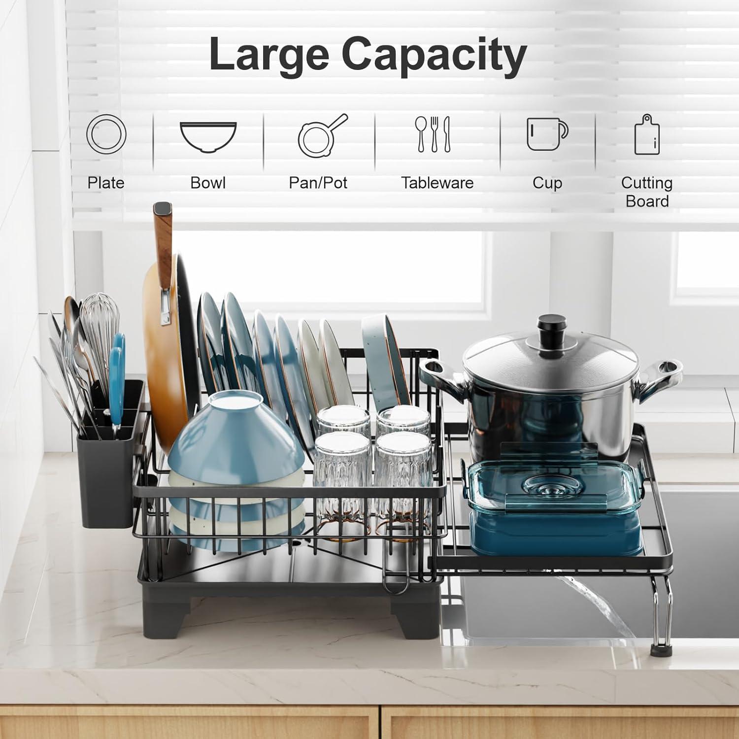 Escurridor de Platos Extensible GSlife - Negro 2 en 1 para Fregadero