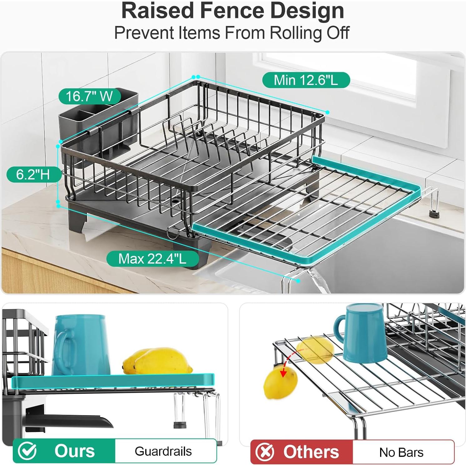 Escurridor de Platos Extensible GSlife - Negro 2 en 1 para Fregadero