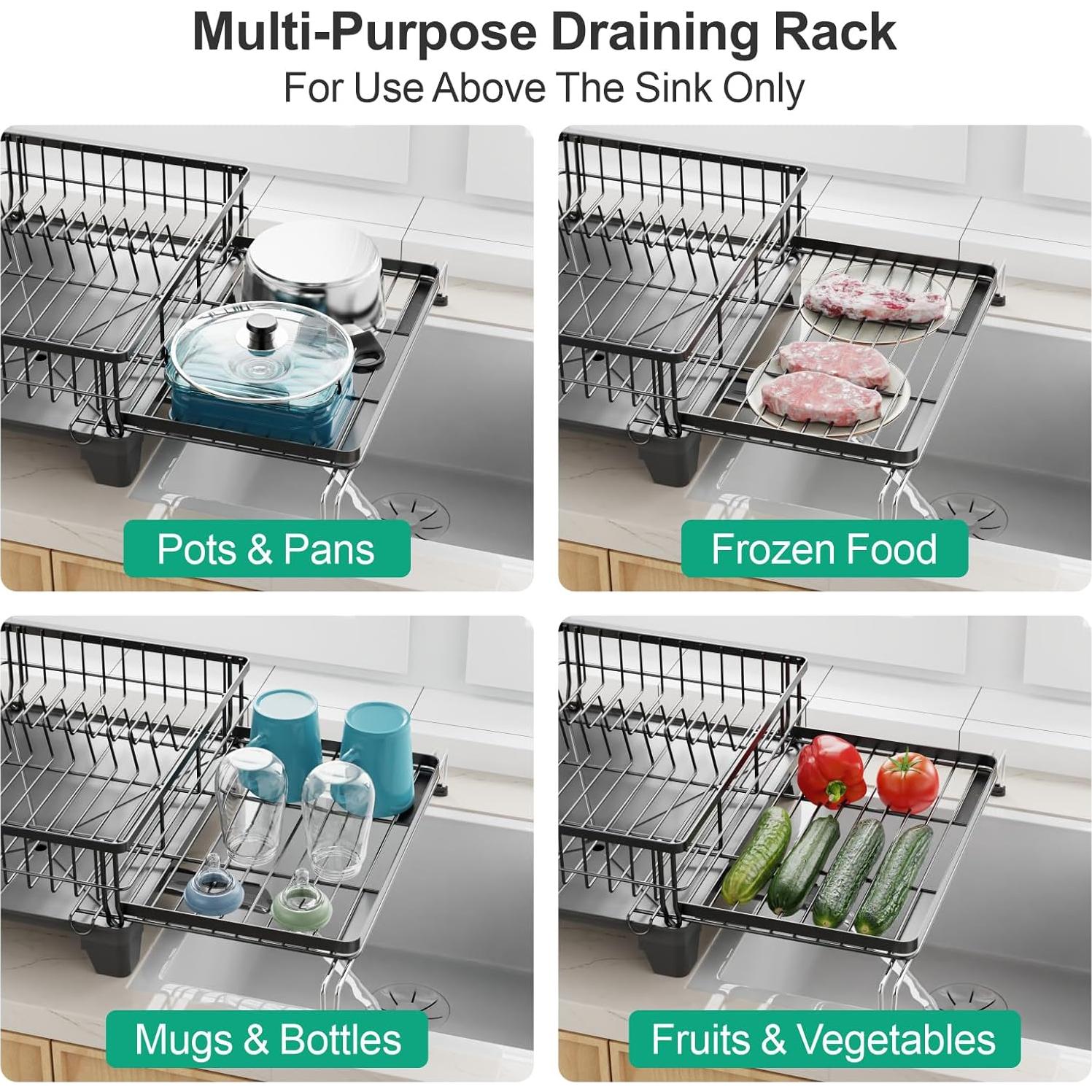 Escurridor de Platos Extensible GSlife - Negro 2 en 1 para Fregadero