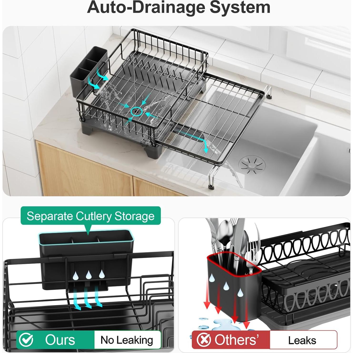 Escurridor de Platos Extensible GSlife - Negro 2 en 1 para Fregadero