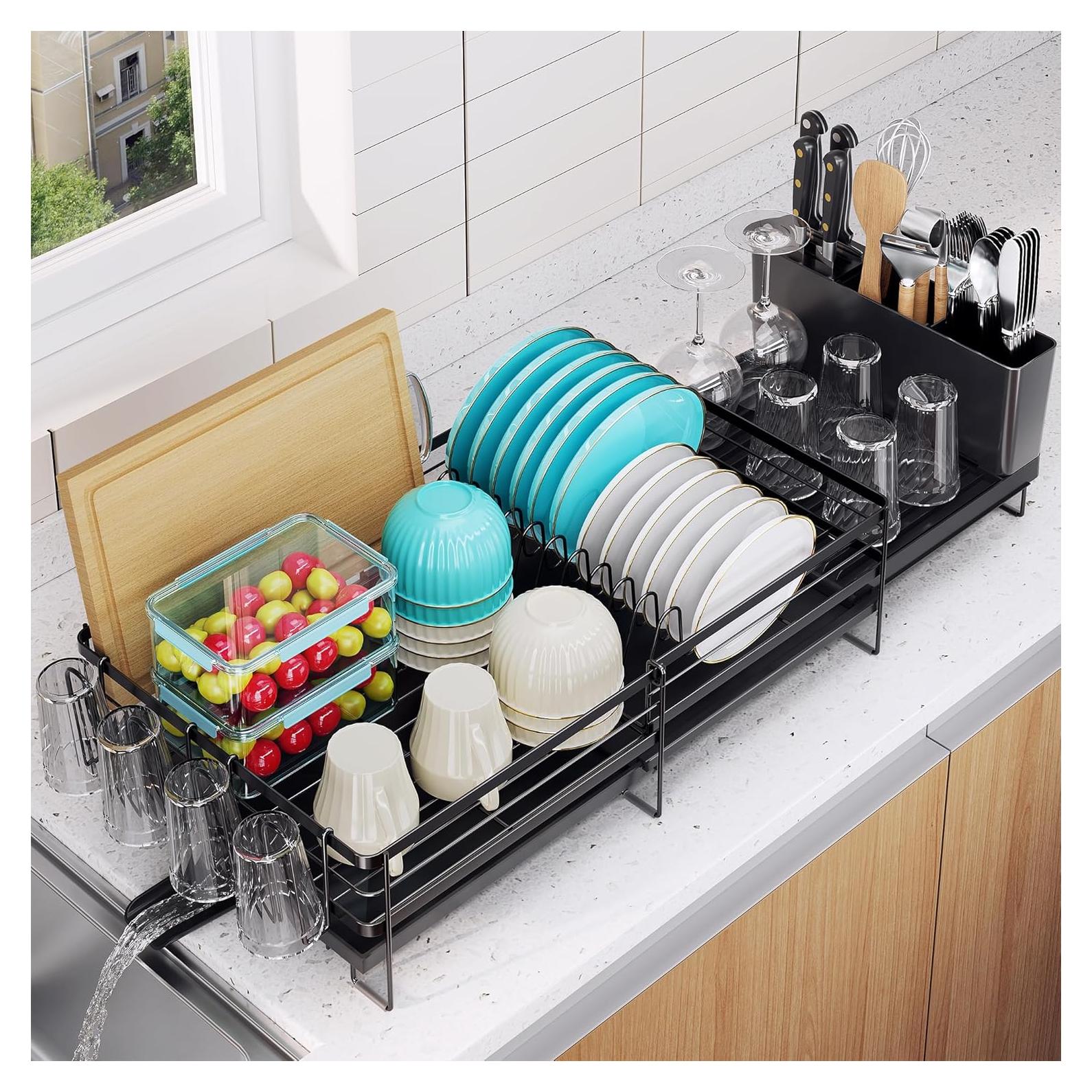 Estante de Secado de Platos Pantasia Expandible Negro 30-73 cm