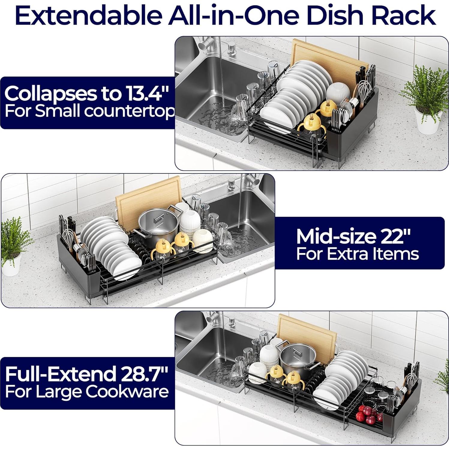 Estante de Secado de Platos Pantasia Expandible Negro 30-73 cm